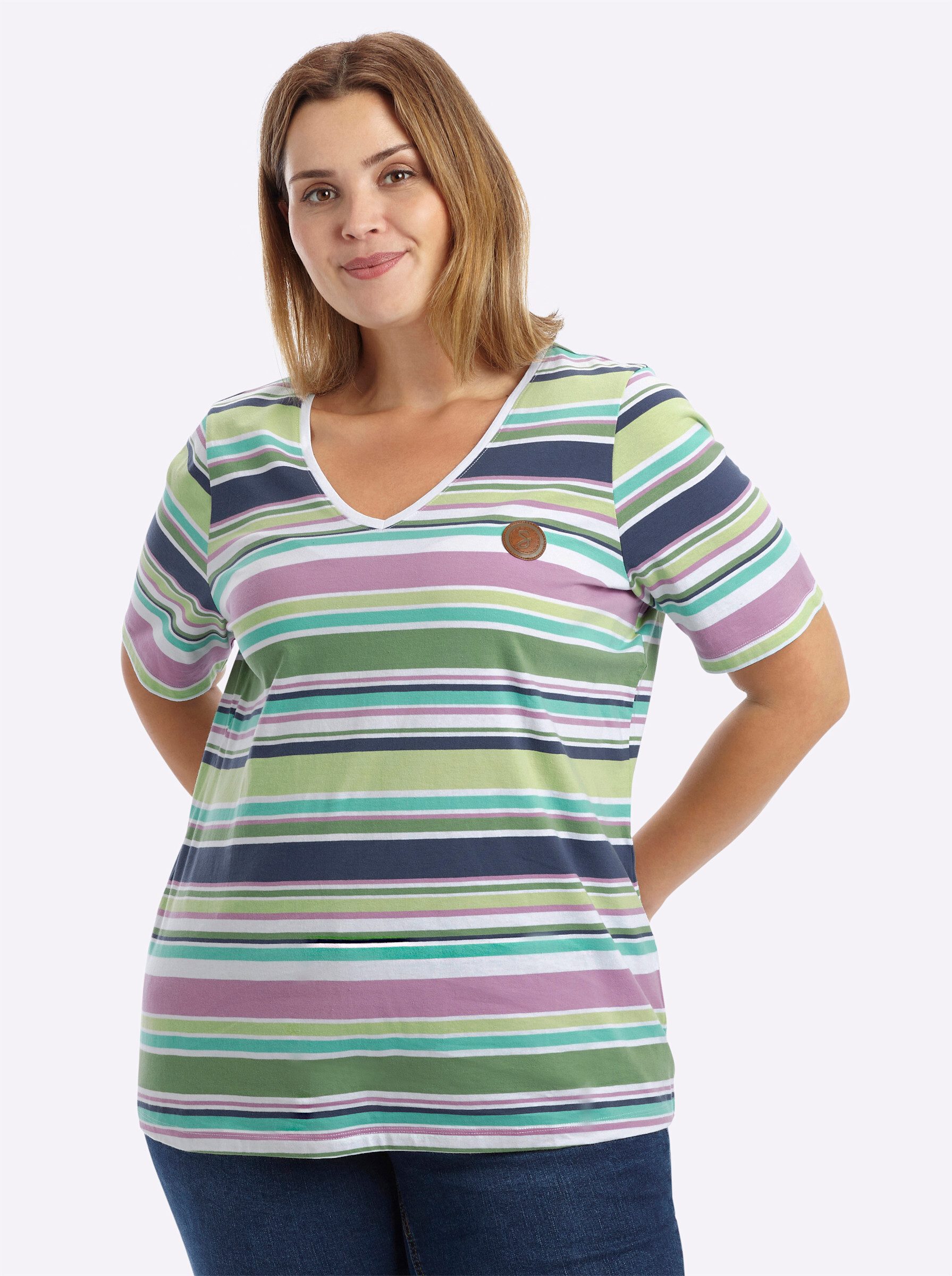Sheego T-Shirt Ringelshirt Kurzarm