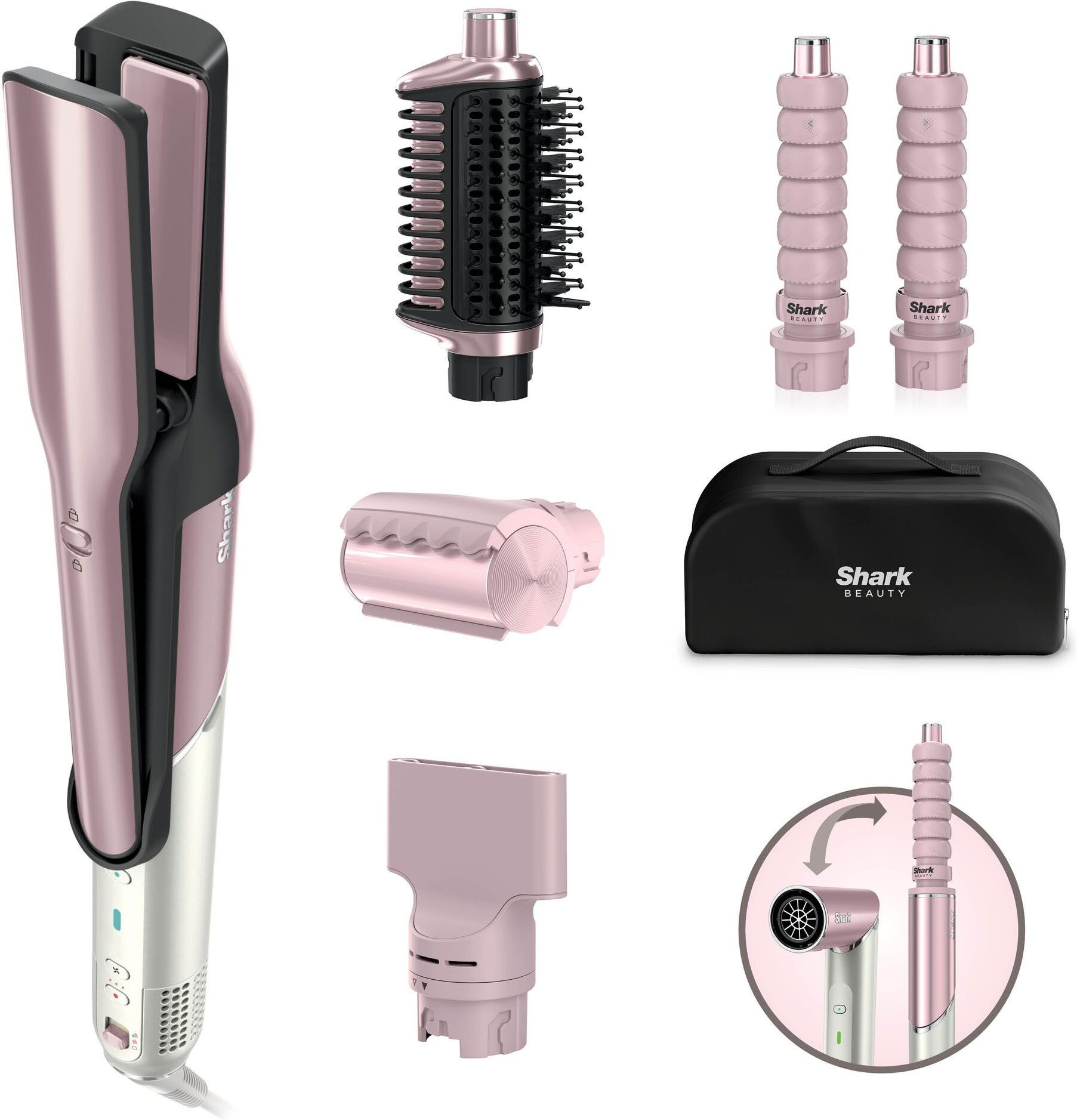 Shark Haarstyler Glam Multistyler HD6051SEUPK für glatte Haare, Wellen und Locken, Keramik-Beschichtung, hitzekontrollierte Keramik und Luftstrom ermöglichen jeden Style