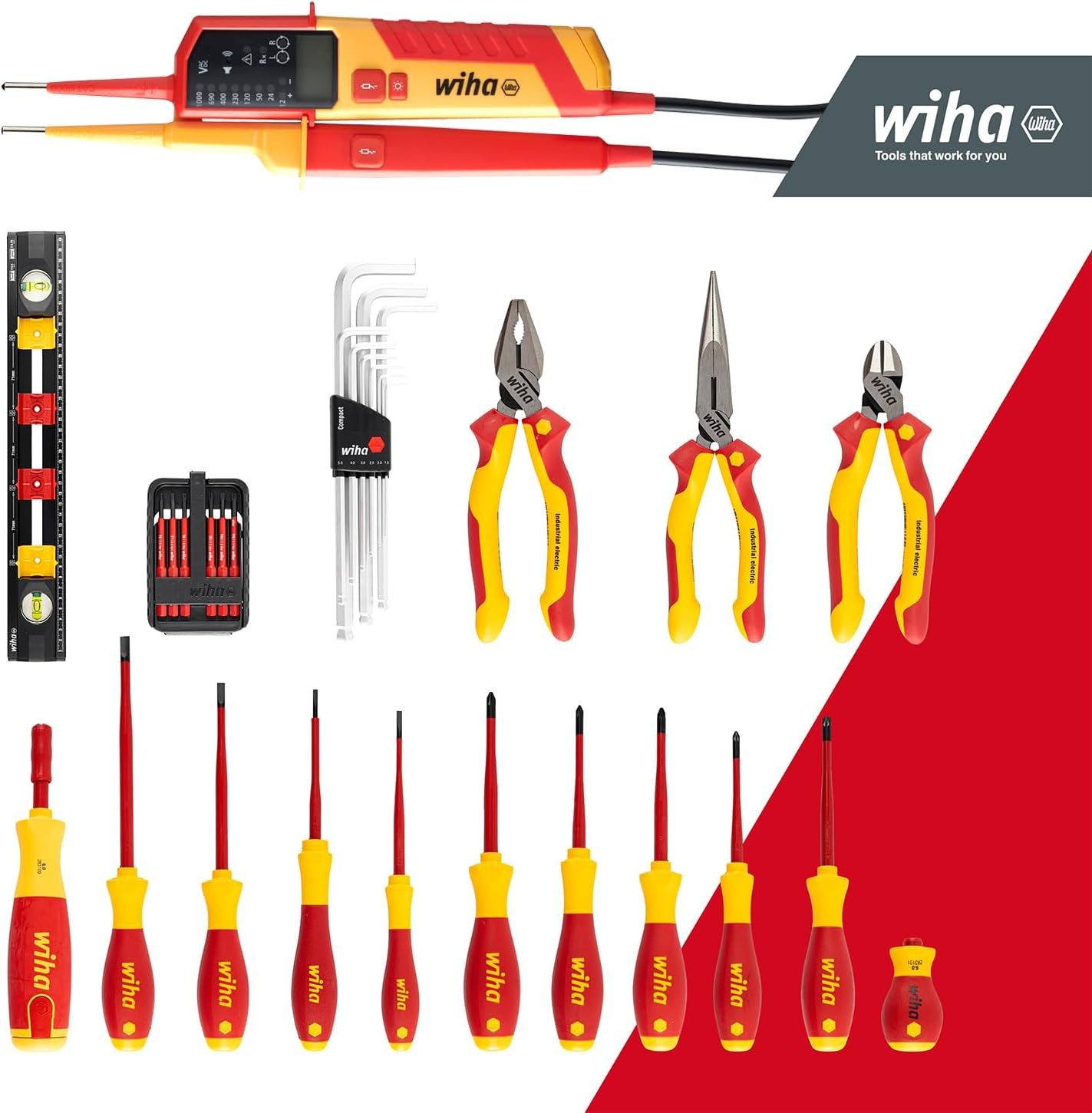 Wiha Werkzeugkoffer Lehrlingskoffer (45742), inkl. Spannungsprüfer, für Elektro-Installation 39-teilig VDE