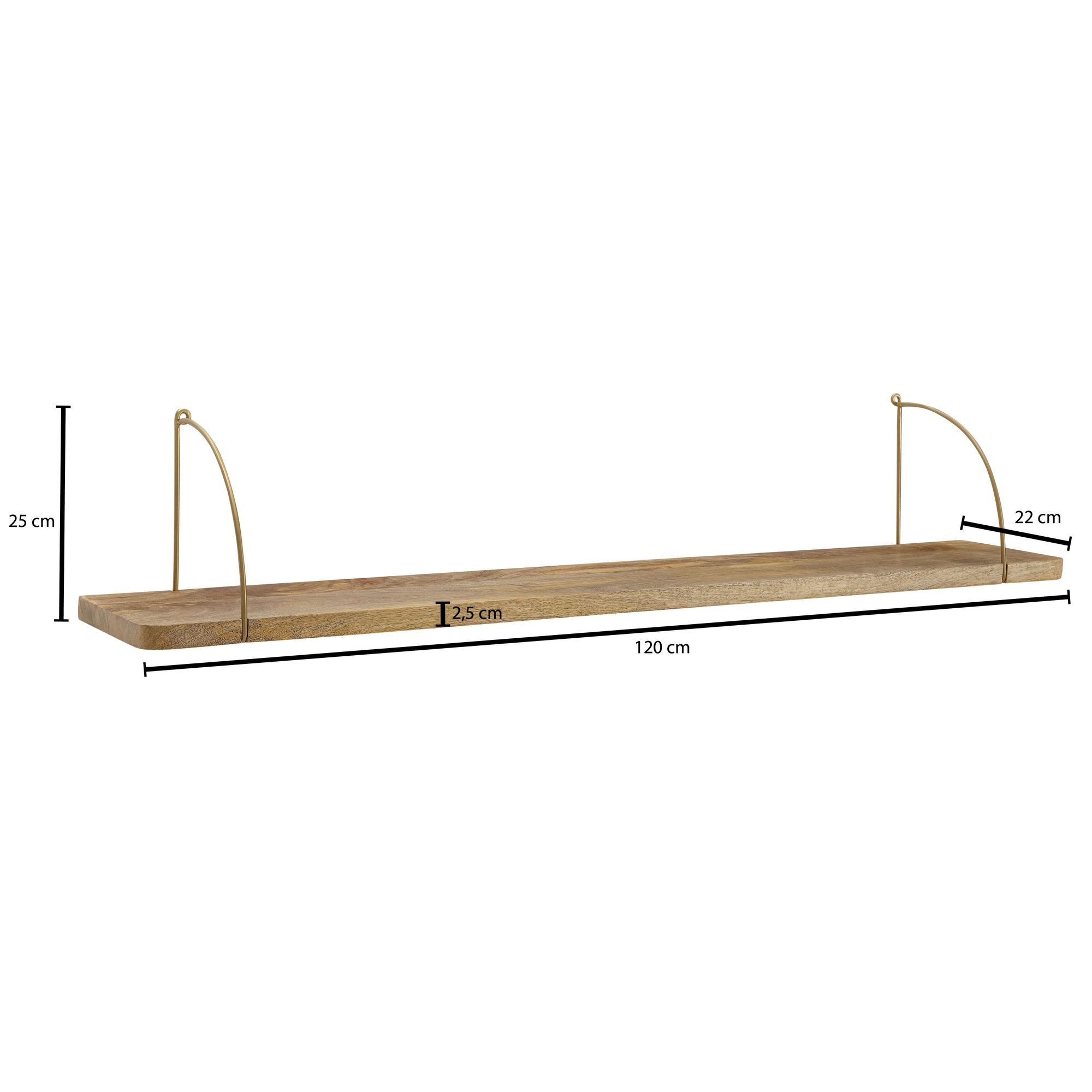 FINEBUY Wandregal FB34743 Holz Metall Hängeregal Regal Klein Industrial Bücherregal, 120x25x22 cm Mango Massivholz / Metall Hängeregal, Design Schweberegal Industrial, Regal Hängend