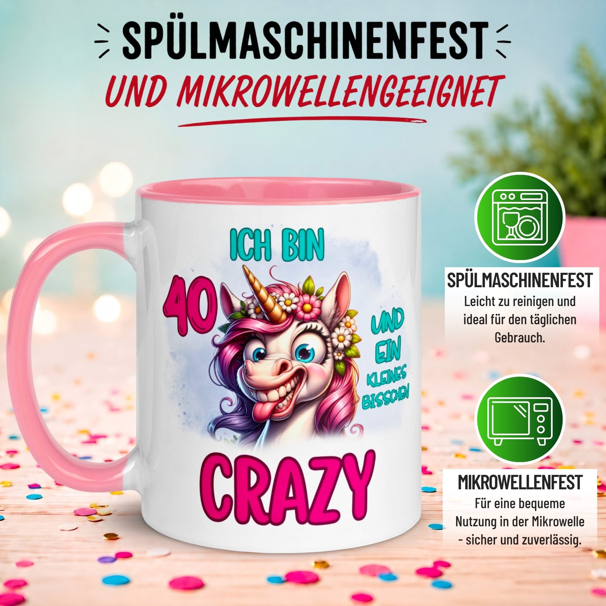 Momentals Tasse 40 Geburtstag Frau – Ein bisschen Crazy – Geburtstagsgeschenk Frauen, Gratis Versand · Links-&Rechtshänder · Spülmaschinenfest – Bild 5 von 5