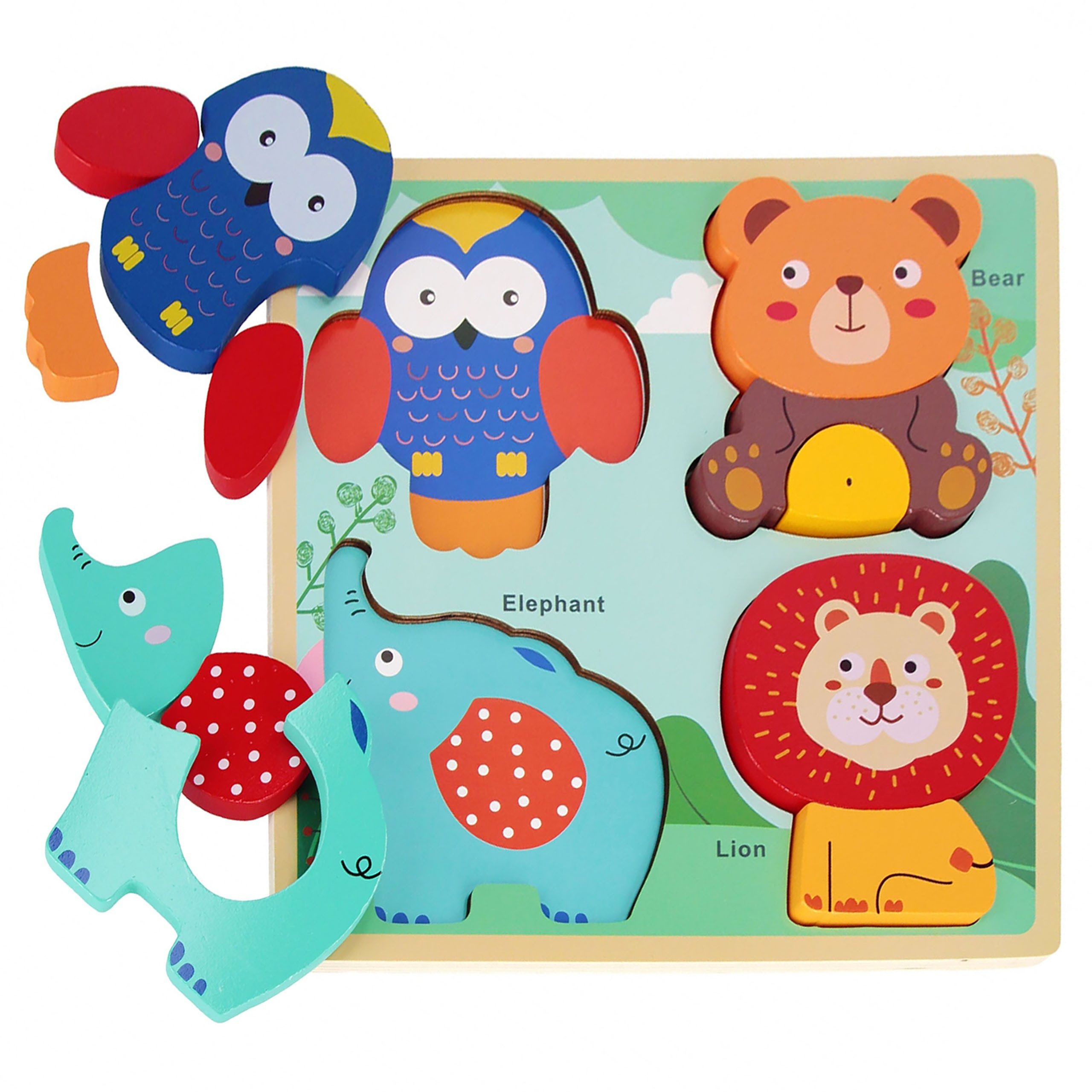 BAM BAM Puzzle HOLZ Lernpuzzle für Babys, 4 Tiere, großes Puzzle, 8m+, BamBam, Puzzleteile