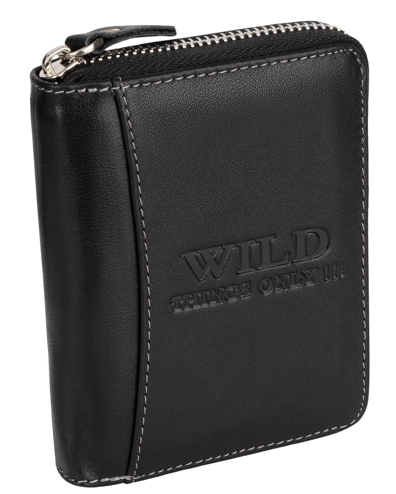 Wild Things Only !!! Geldbörse RFID Leder Portmonne Geldbörse Herren mit Reißverschluss Hochformat, RFID Schutz