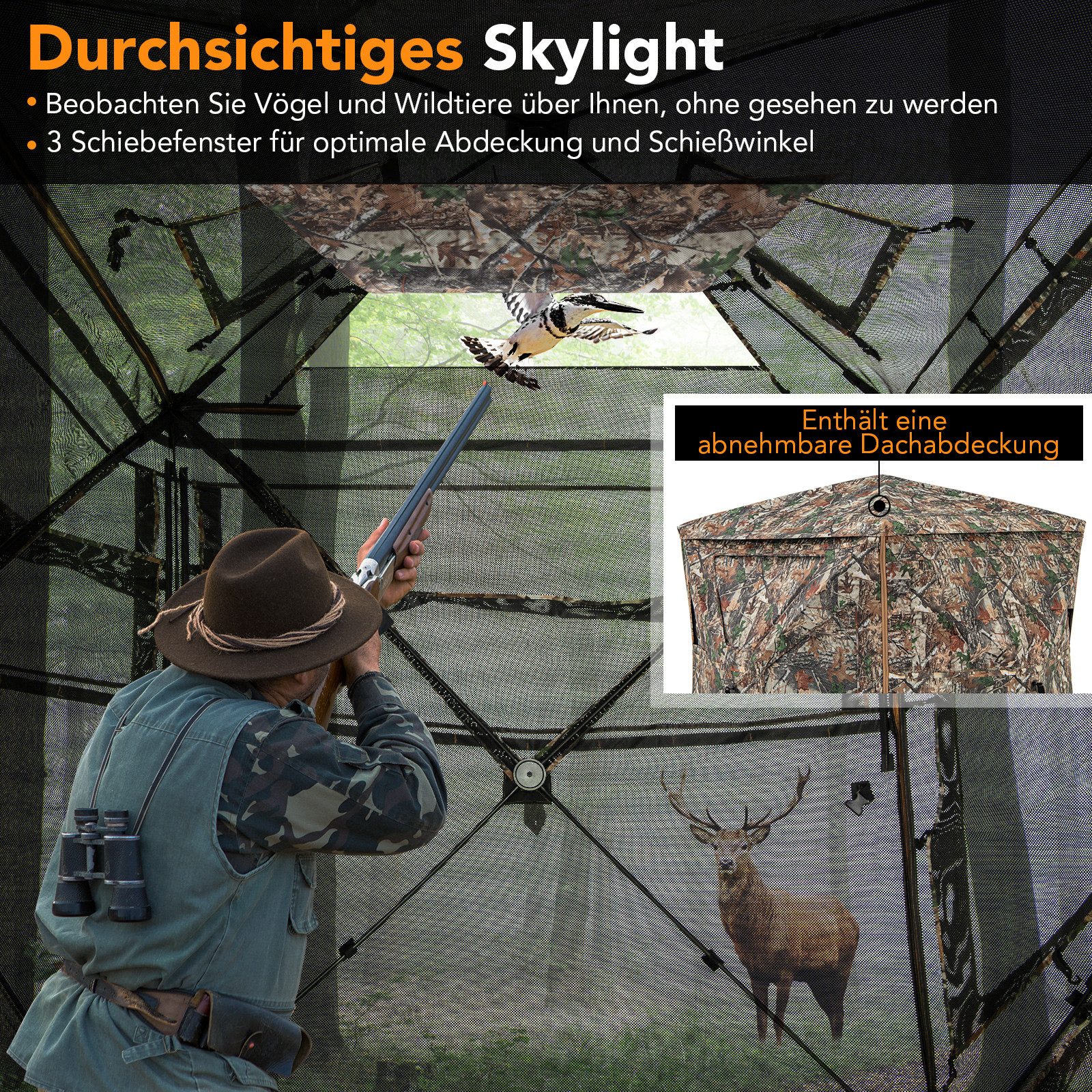 COSTWAY Angelzelt, Personen: 3, 5 TLG. 360° durchsichtiges Jägerzelt