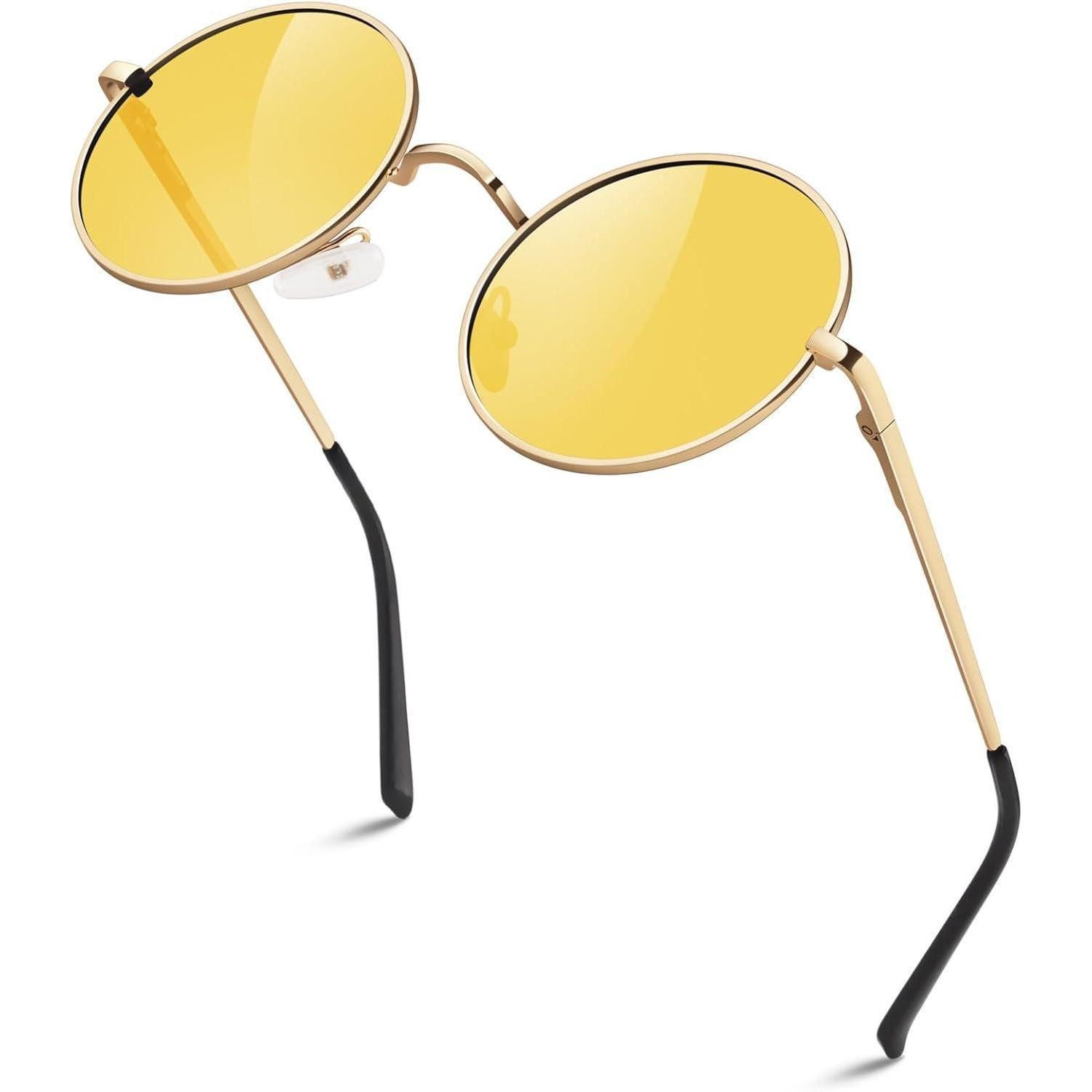 Retrosonnenbrille Sonnenbrille Polarisiert Rund Herren UV Schutz Cat3 1 Gold Gelb