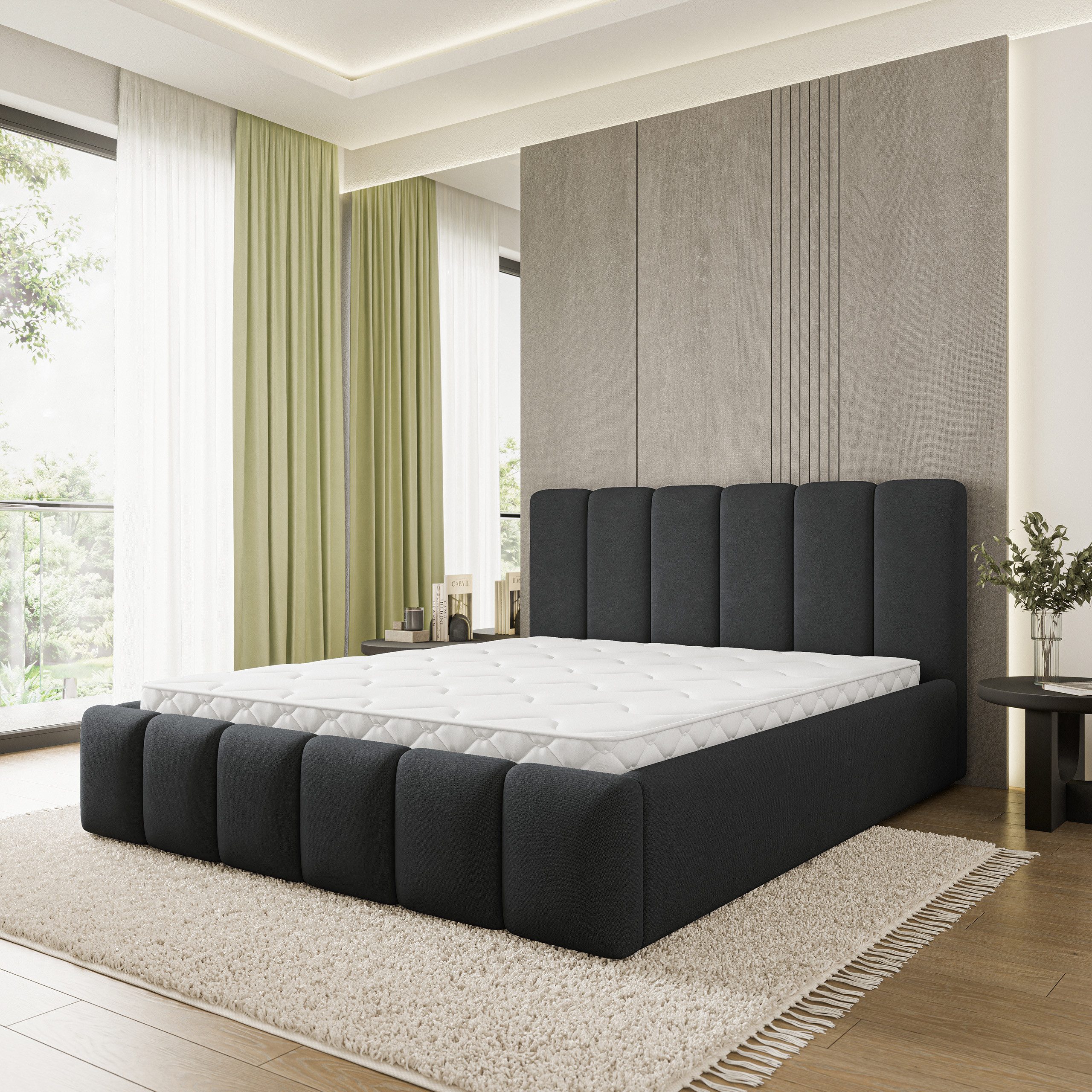 Masseno Polsterbett ATTORA 180x200 cm schwarz (mit Bettkasten und Lattenrost)