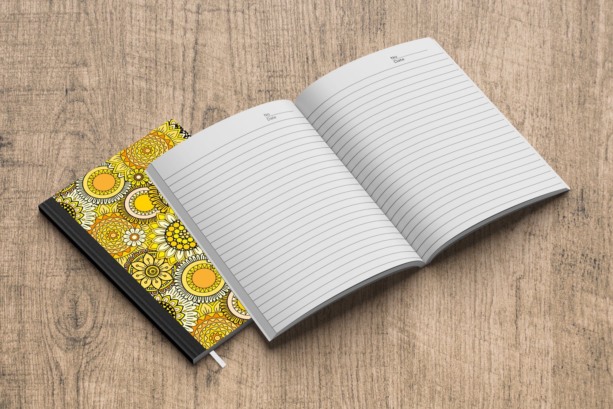 98 - A5, Sonnenblume Muster Gelb, Journal, Notizheft, - Tagebuch, Notizbuch Seiten, Merkzettel, MuchoWow Haushaltsbuch