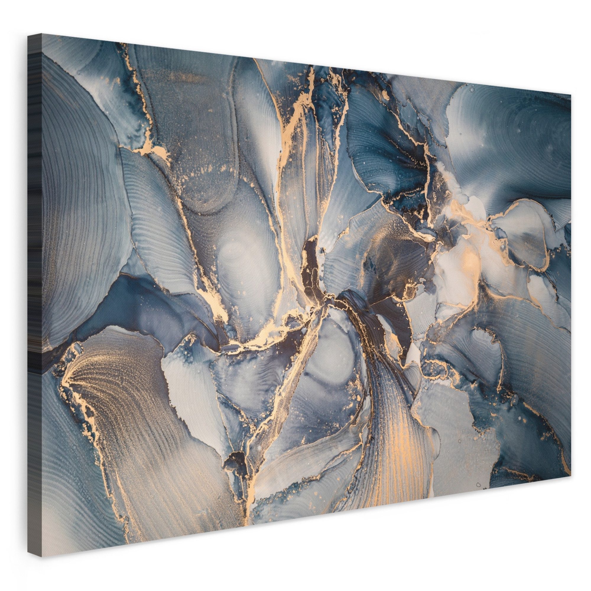 OneMillionCanvasses® Leinwandbild Marmor - Grau - Blau - Luxus - Gold, Fotodruck (1 St), Wandbild XXL für Wohnzimmer Küche 120x80 cm