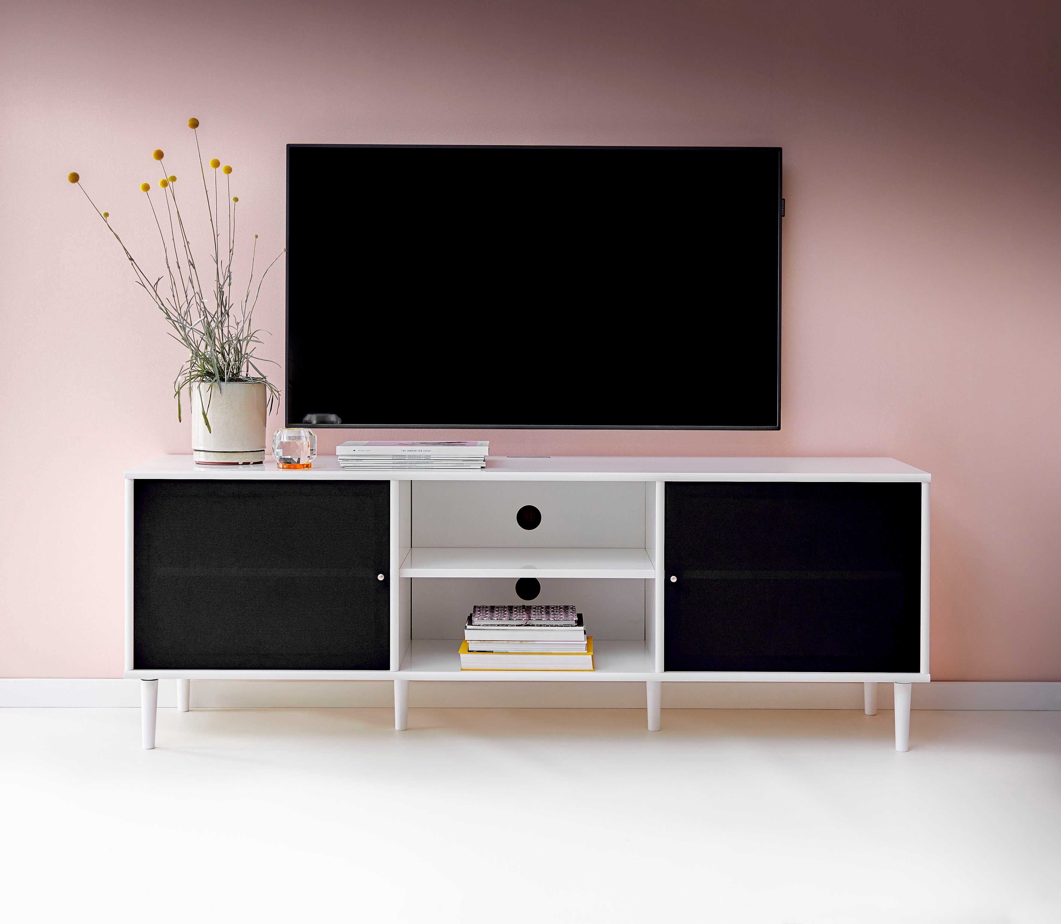 Hammel Furniture TV-Board Mistral Fernsehschrank, 6 Akustikstoff, B: mit 161,5 Türen Füße, Holz Medienmöbel, cm zwei Lowboard