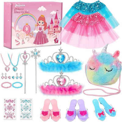 LENBEST Prinzessin-Kostüm Prinzessinnenschuhe für Mädchen, Prinzessinnen-Kostüm, Zubehör mit 3 Paar Schuhen, 1 Einhorn-Tasche, 2 Röcke