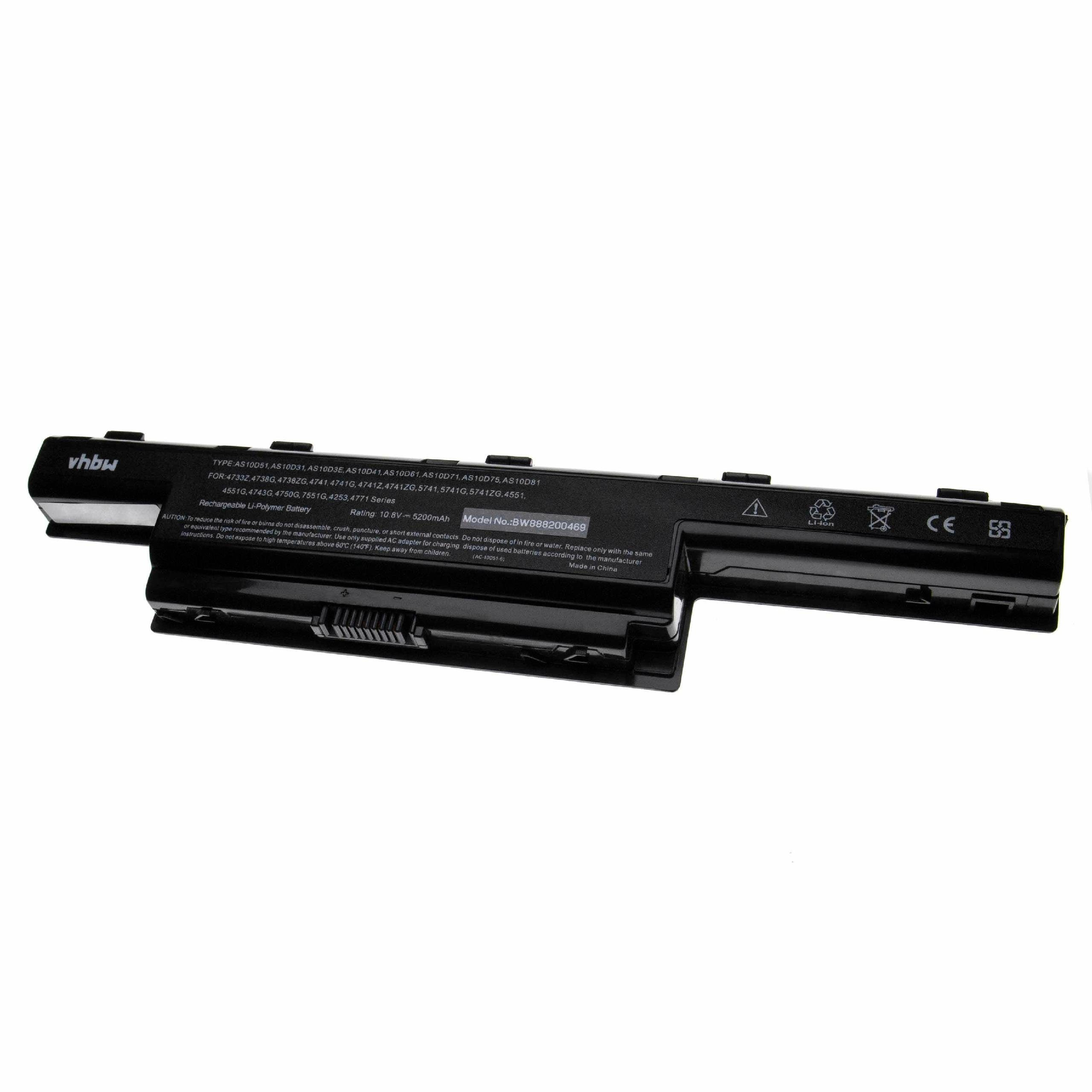 vhbw passend für Packard Bell EasyNote TM82, TM83, TM85, TM86, TM87, TM89, Laptop-Akku 5200 mAh