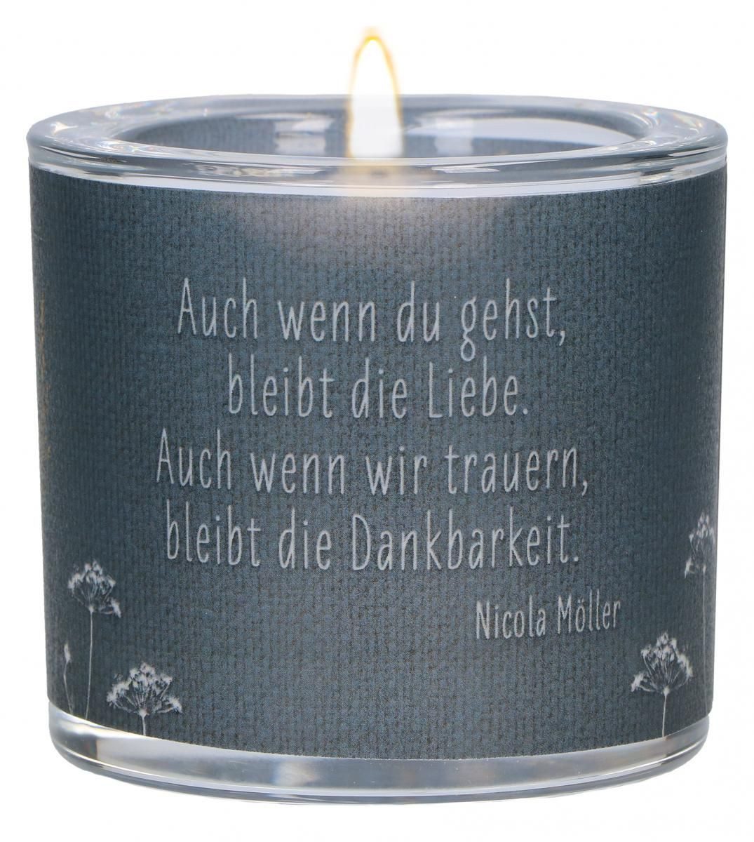 Kerzenleuchter Glaswindlicht zur Trauer - Die Liebe bleibt