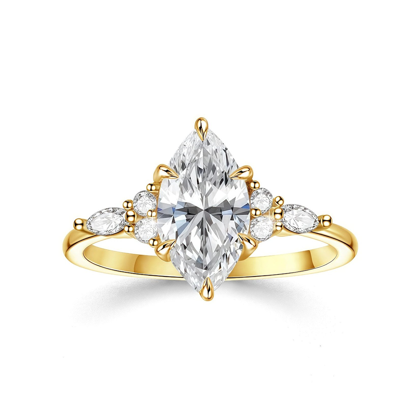 Jumpeak Diamantring 2ct-Diamantring, Damenring aus 585er Gold, Damen-Verlobungsring, Ehering, Ring im Marquise-Schliff, Geschenk für Damen, luxuriöser Stil