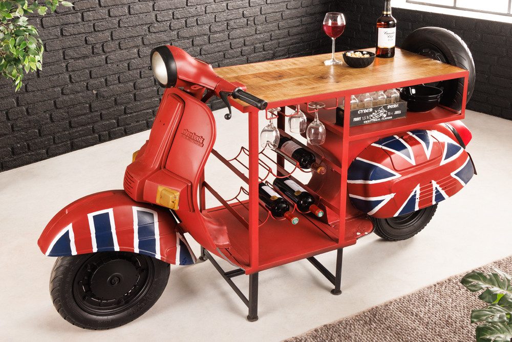 riess-ambiente Bartisch SCOOTER 180cm rot/natur - Mango, Handarbeit, Upcycling, Motoroller (Einzelartikel, 1-St), Vintage Theke im Scooter-Design - ideal f. Wohn- & Esszimmer od. Küche