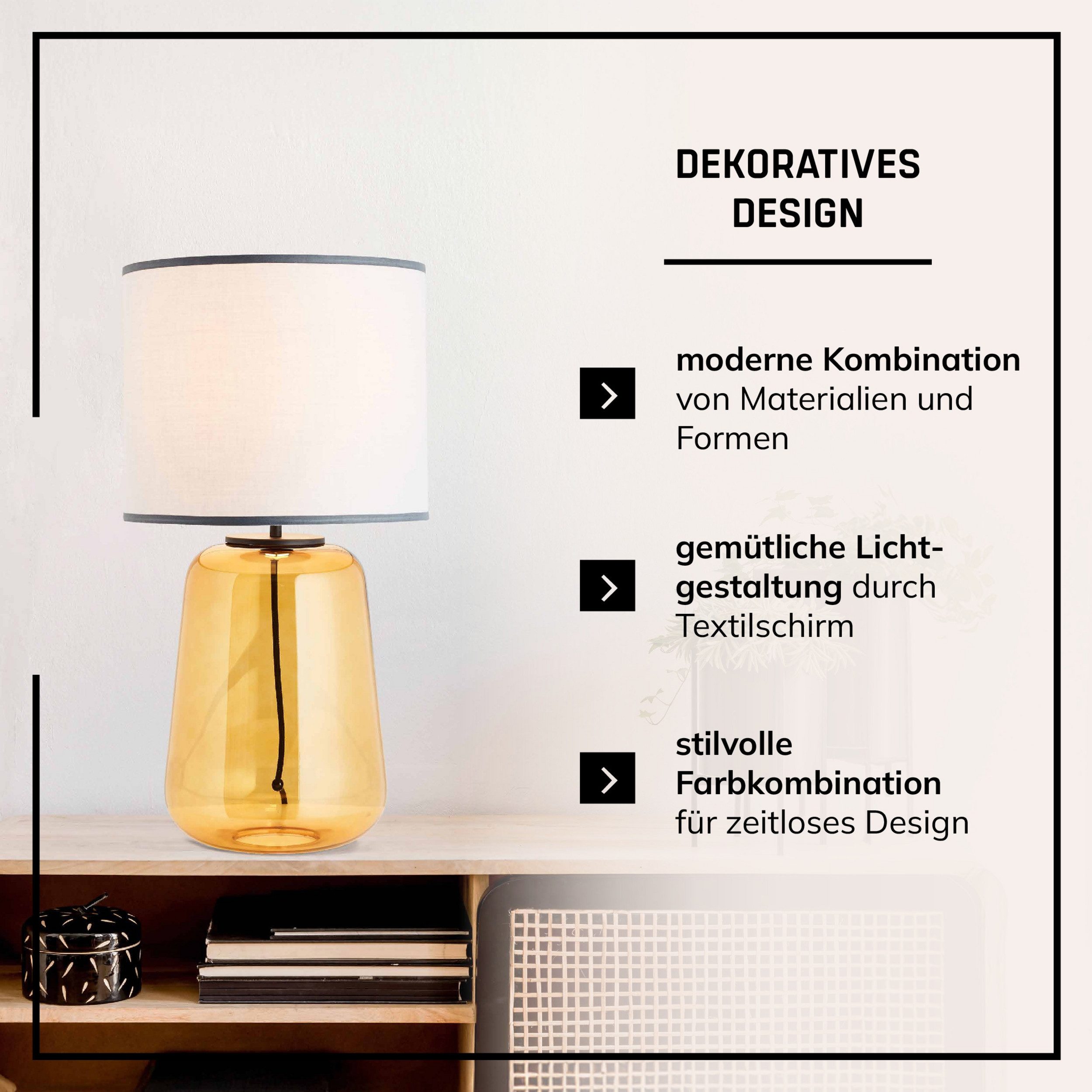 Lightbox Tischleuchte, ohne Leuchtmittel, Tischlampe, 56 cm Höhe, Ø 30 cm, Schalter, E27, 60 W, Glas/Stoff