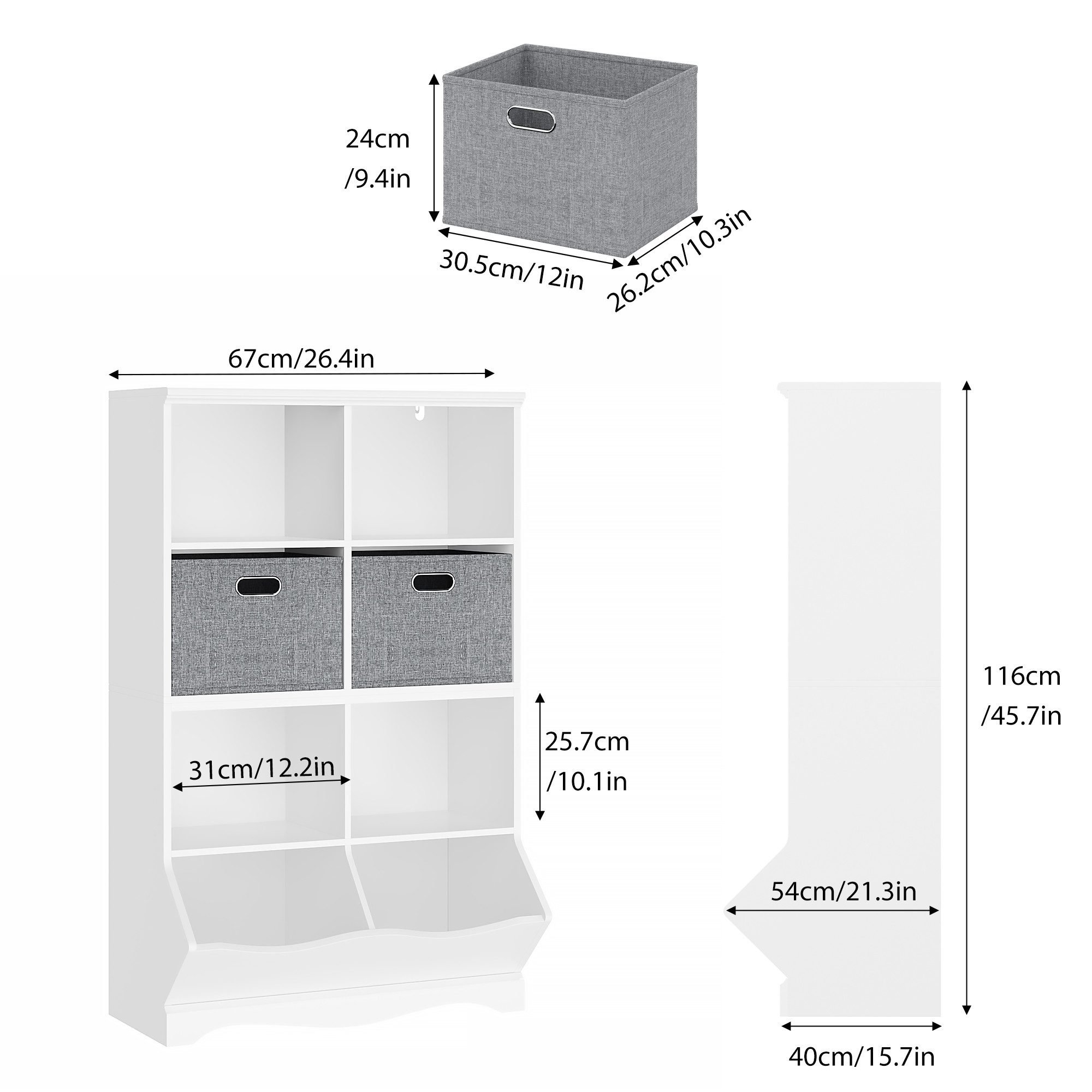 HOMECHO Toy Chest, Children's Shelf with 8 Shelves and 2 Fabric Drawers