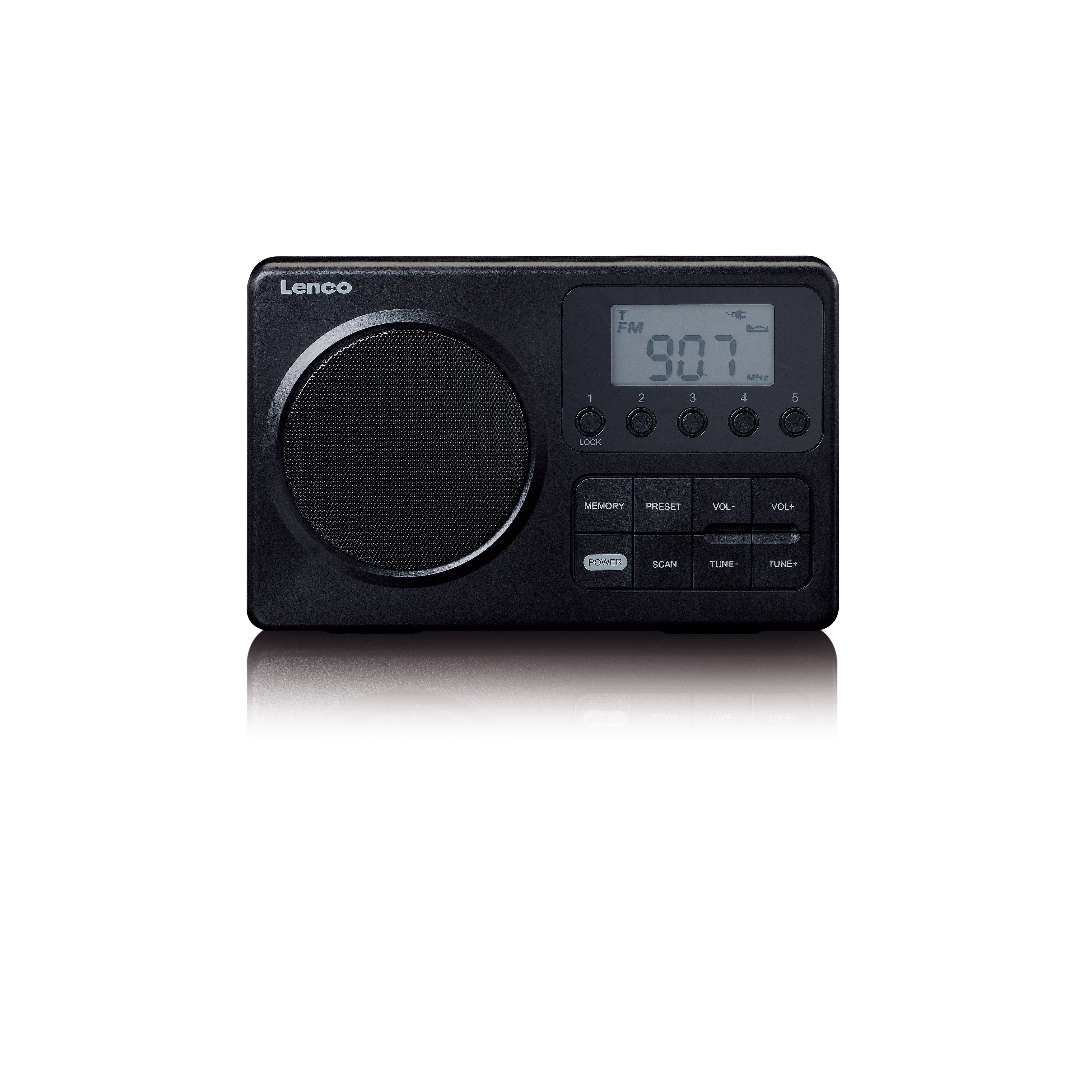 Lenco MPR-035BK UKW-Radio (FM, 3 W, kompakt, 20 Speicherplätze FM-Sender, Betrieb Netzstrom & Batterien)
