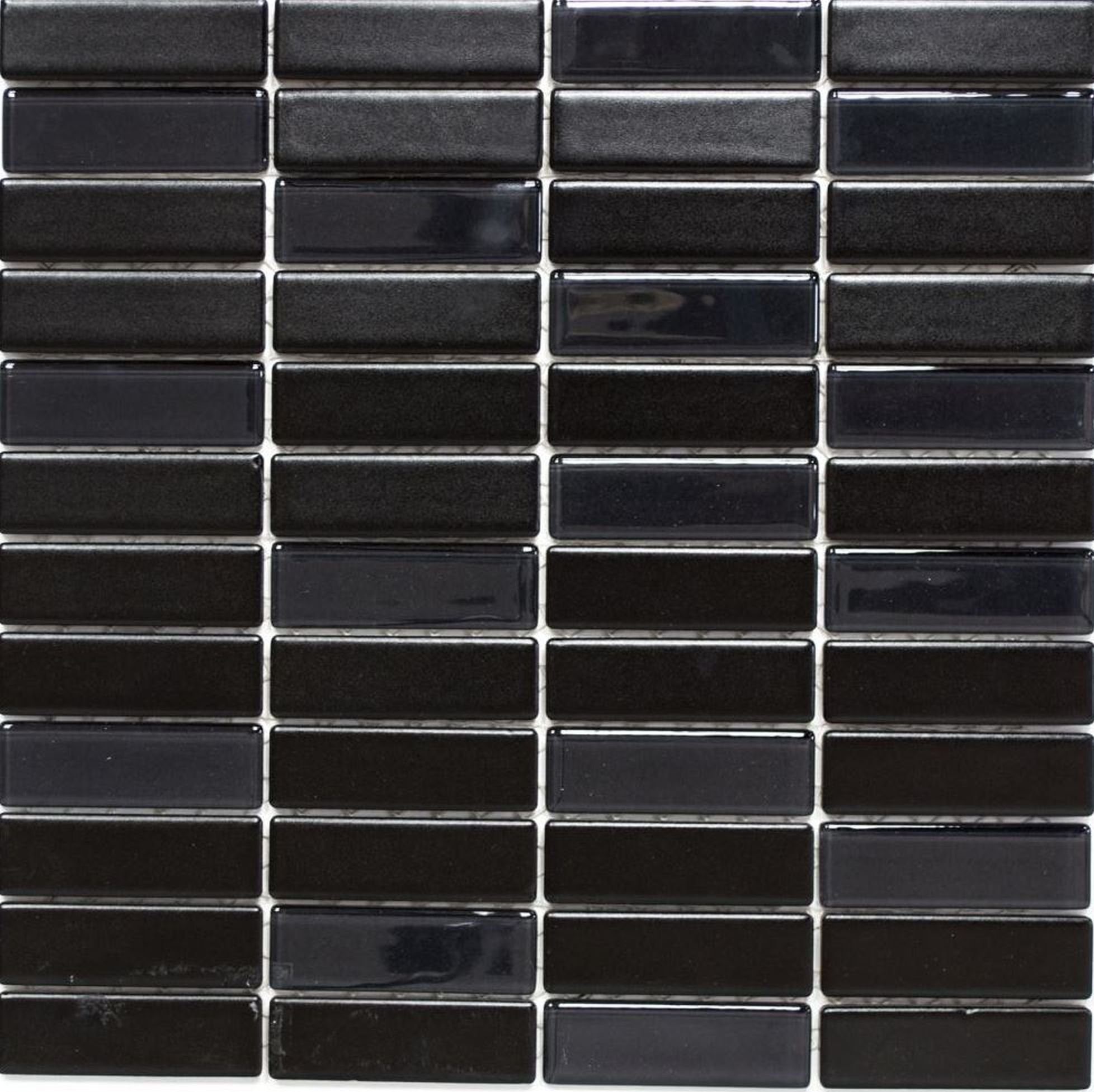 Mosani Mosaikfliesen Keramikmosaik mit Glasmosaik Mosaikfliese schwarz glänzend / 10 Matten | Fliesen