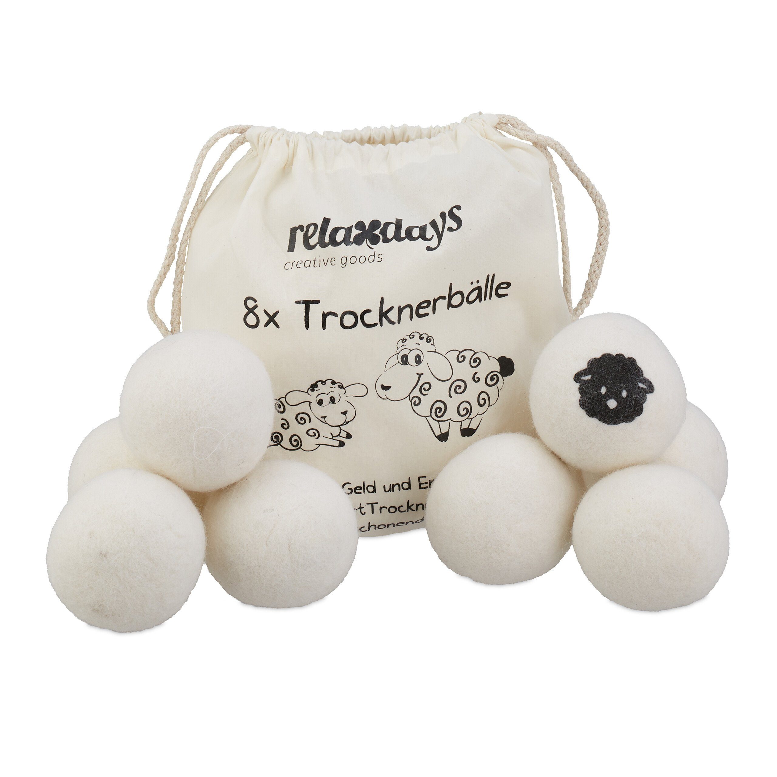 relaxdays Trocknerball Trocknerbälle aus Schafwolle 8er Set