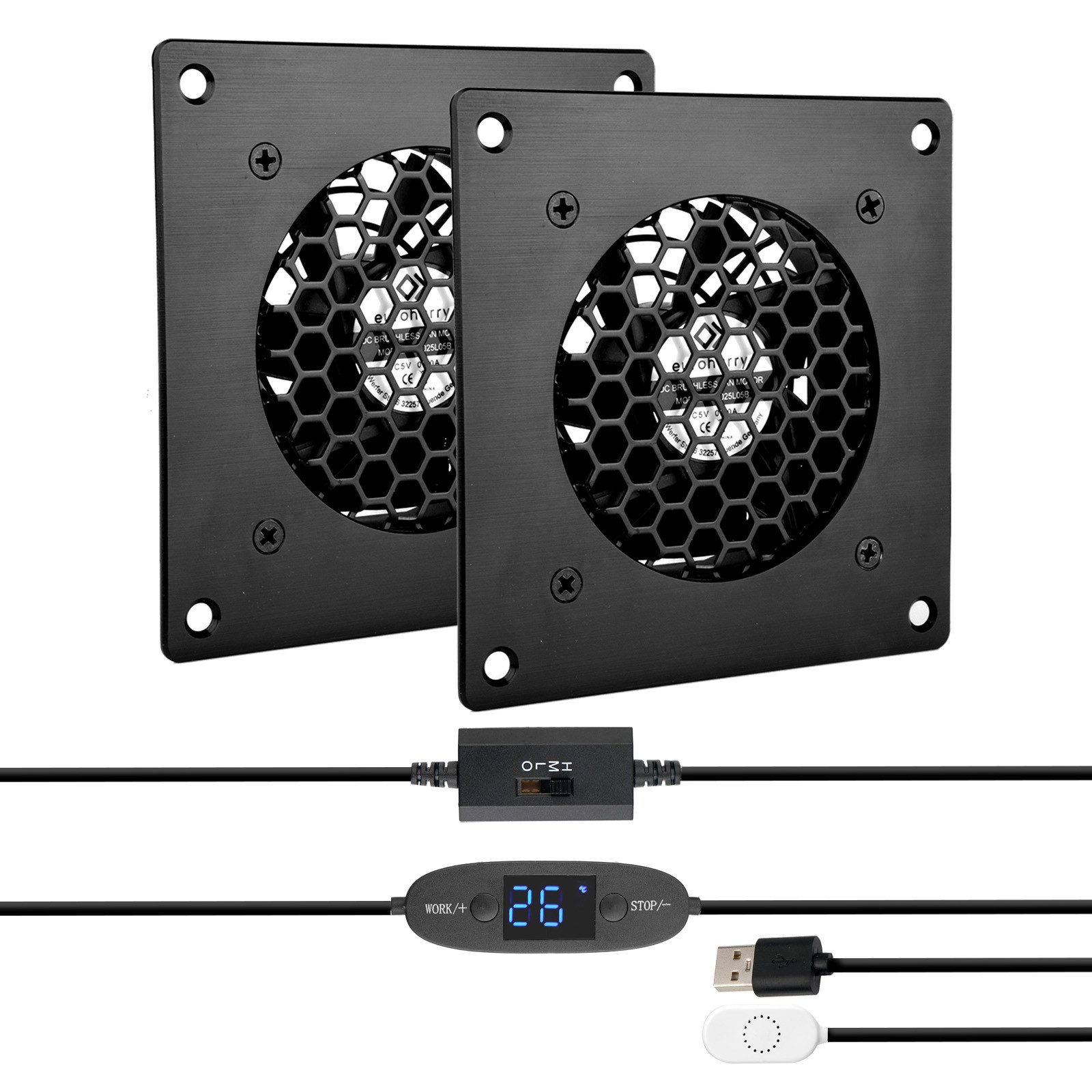 euroharry Mini USB-Ventilator 80mm Digitalanzeige temperaturgesteuertes leises Lüftersystem 5V