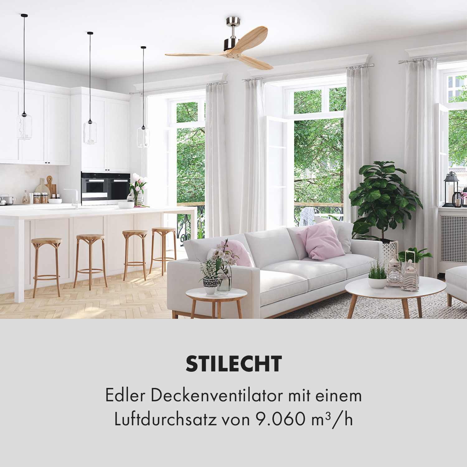 Klarstein Bodenventilator Santa Elena Deckenventilator, Ventilator mit Fernbedienung Luft Raum
