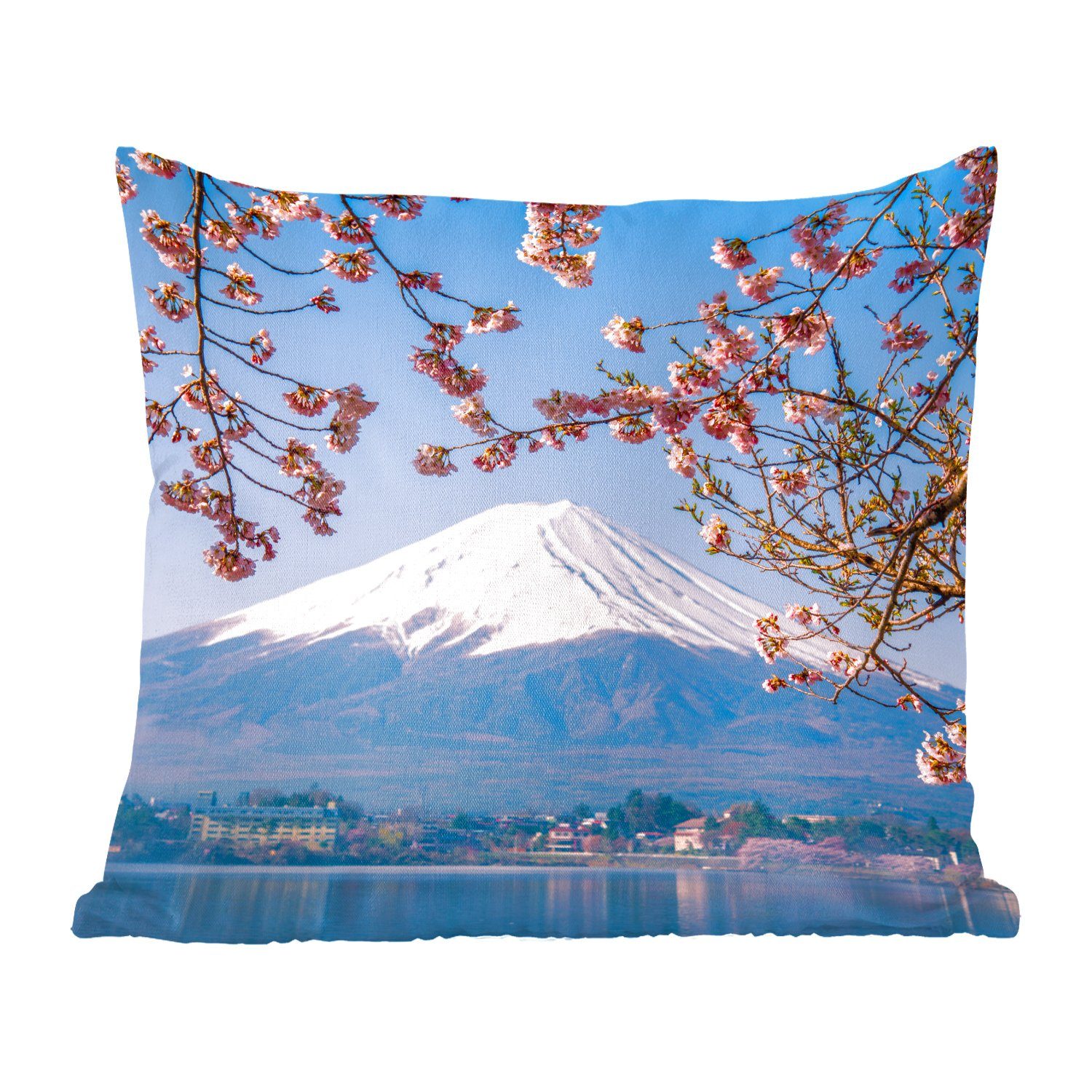 MuchoWow Dekokissen Blick auf den Berg Fuji im asiatischen Japan, Zierkissen mit Füllung für Wohzimmer, Schlafzimmer, Deko, Sofakissen