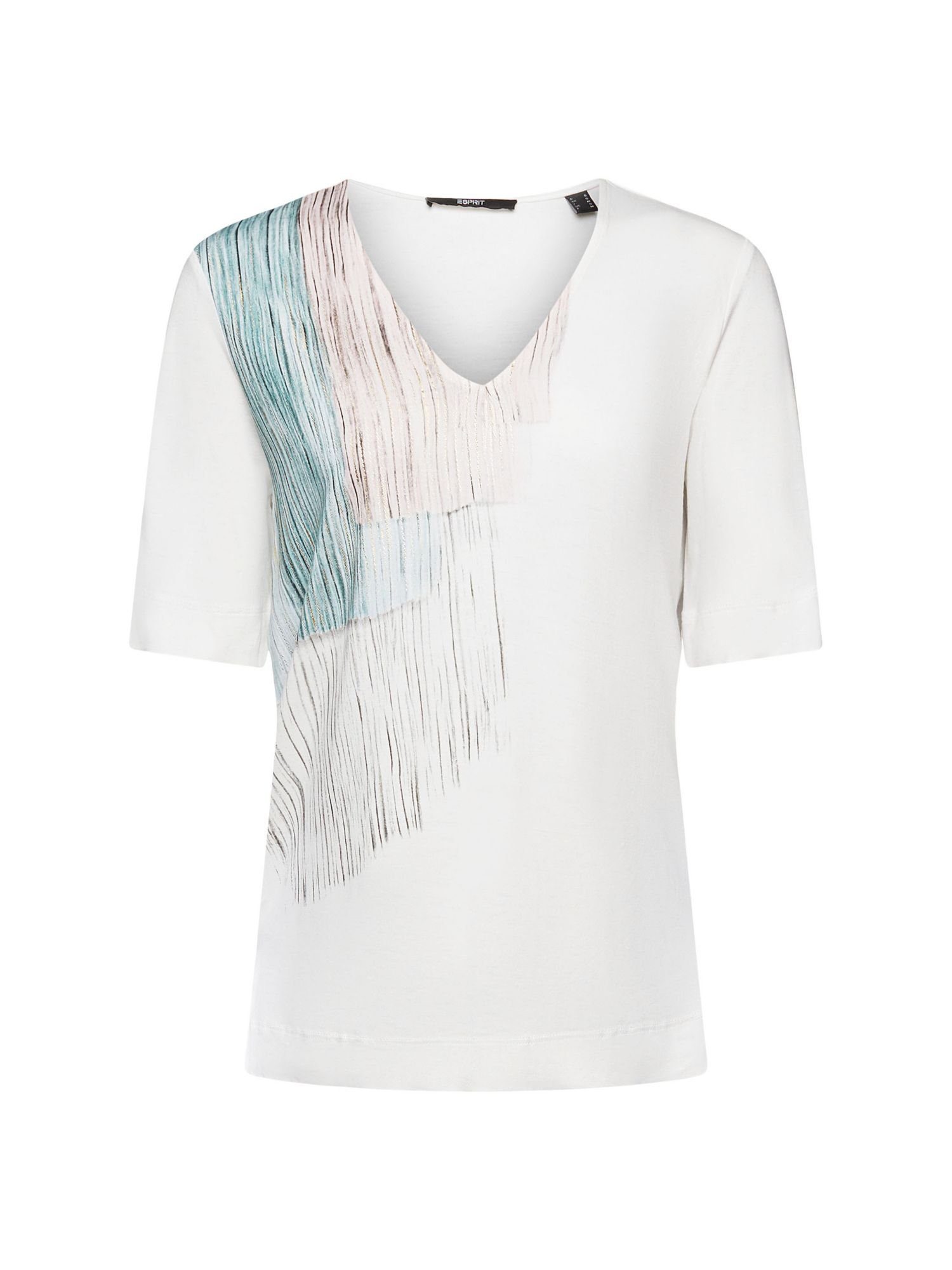 Esprit Collection T-Shirt V-T-Shirt mit Metallic-Print aus Viskose (1-tlg) OFF WHITE