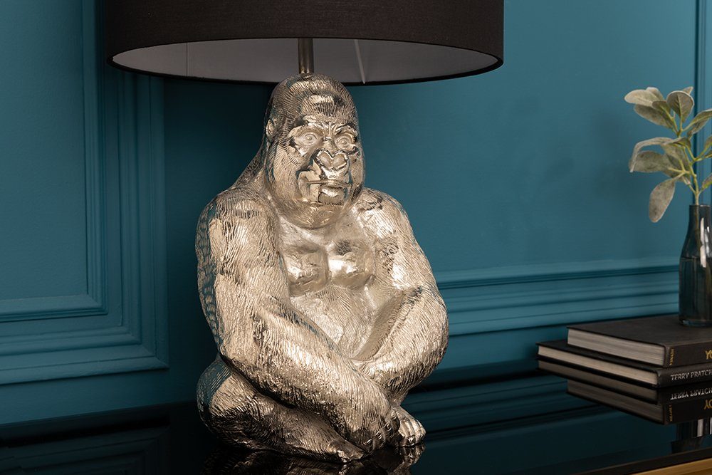 riess-ambiente Tischleuchte KONG 60cm silber / schwarz, Ein-/Ausschalter, ohne Leuchtmittel, Wohnzimmer · Metall · Stoff · Affe · Gorilla-Design · Deko · handmade