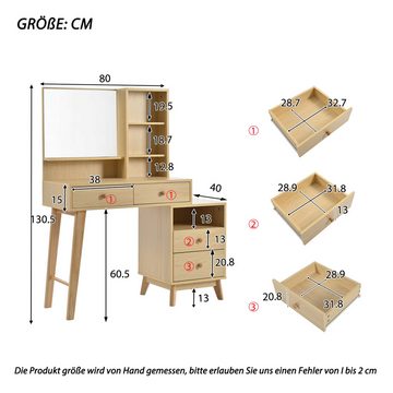 BlingBin Schminktisch Schminktisch-Set (1-St., mit Spiegel und Kippsicherung), mit 4 offenen Fächern und 4 großen Schubladen (ohne Hocker)