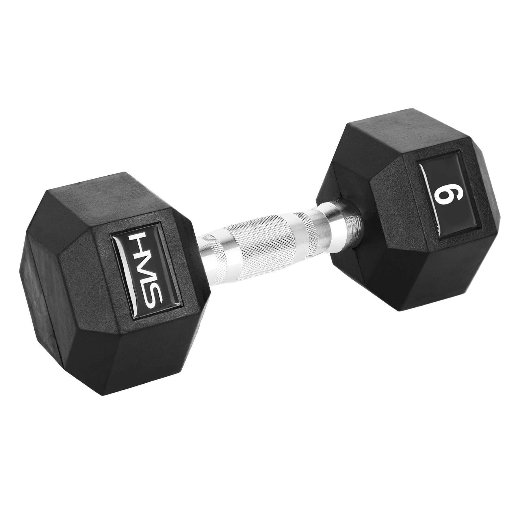 HMS Kurzhantel Sechskanthantel Gummihantel Krafttraining, (Spar-Set, 9 kg gummiert), gummiert, sechseckig, gerändelter Chromgriff
