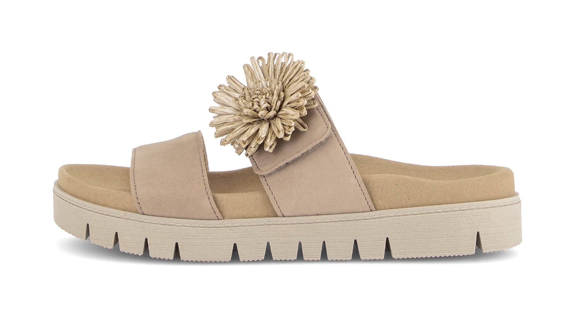 Gabor Pantolette Plateau, Sommerschuh, Schlupfschuh mit Bast-Zierblüte