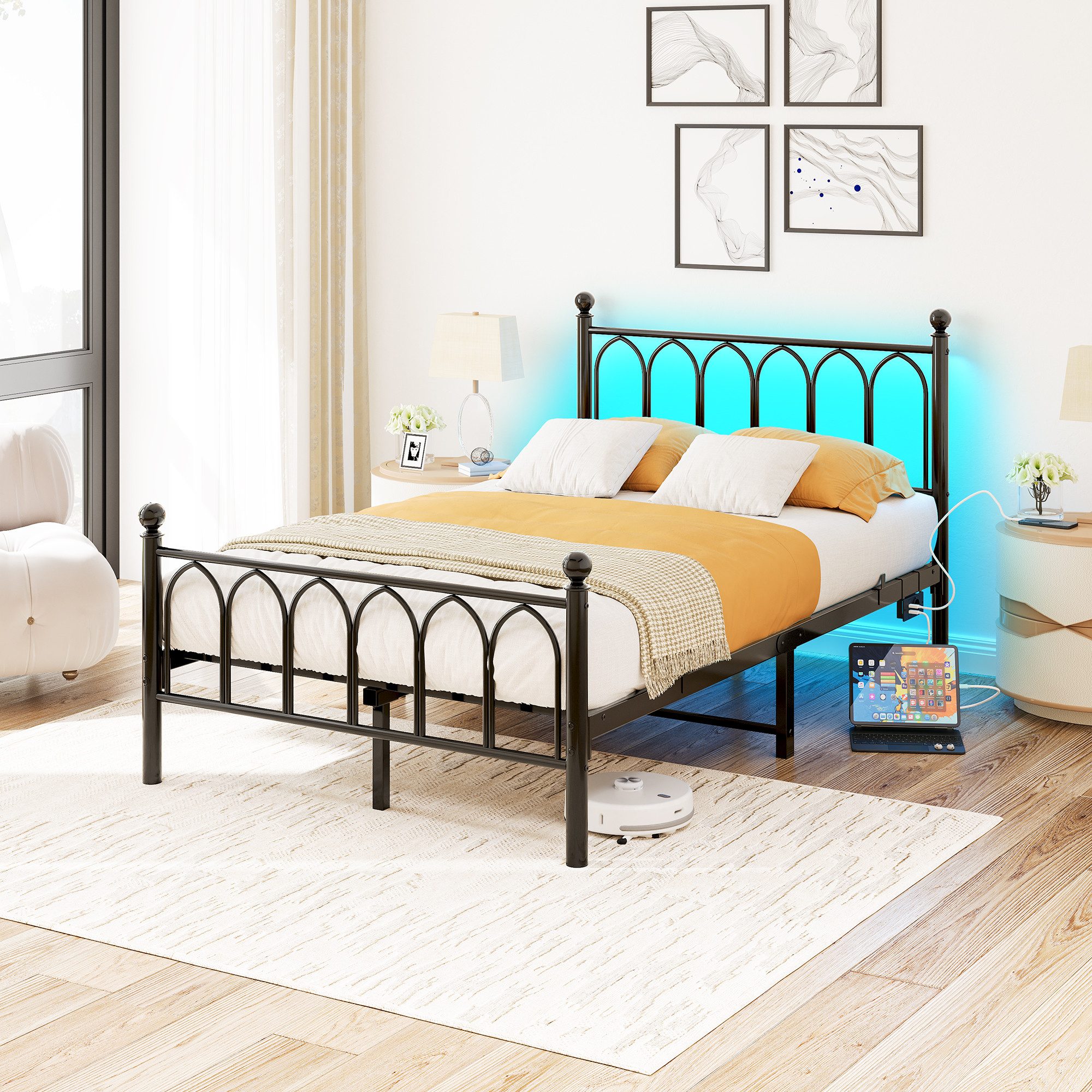 HOMERECOMMEND Metallbett Minimalistischer Bettrahmen mit komfortablem Kopft günstig online kaufen