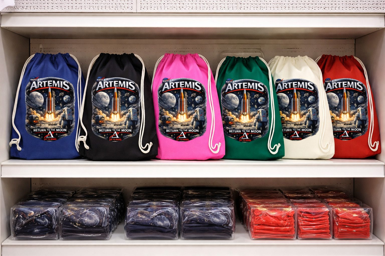 Blondie & Brownie Turnbeutel Kosmische Artemis Mondmission Astronaut Rakete Kordelzugtasche (Einzelstück, Einzelartikel), Artemis Astronaut Rocket Gym Bag Lunar Mission Drawstring Pack