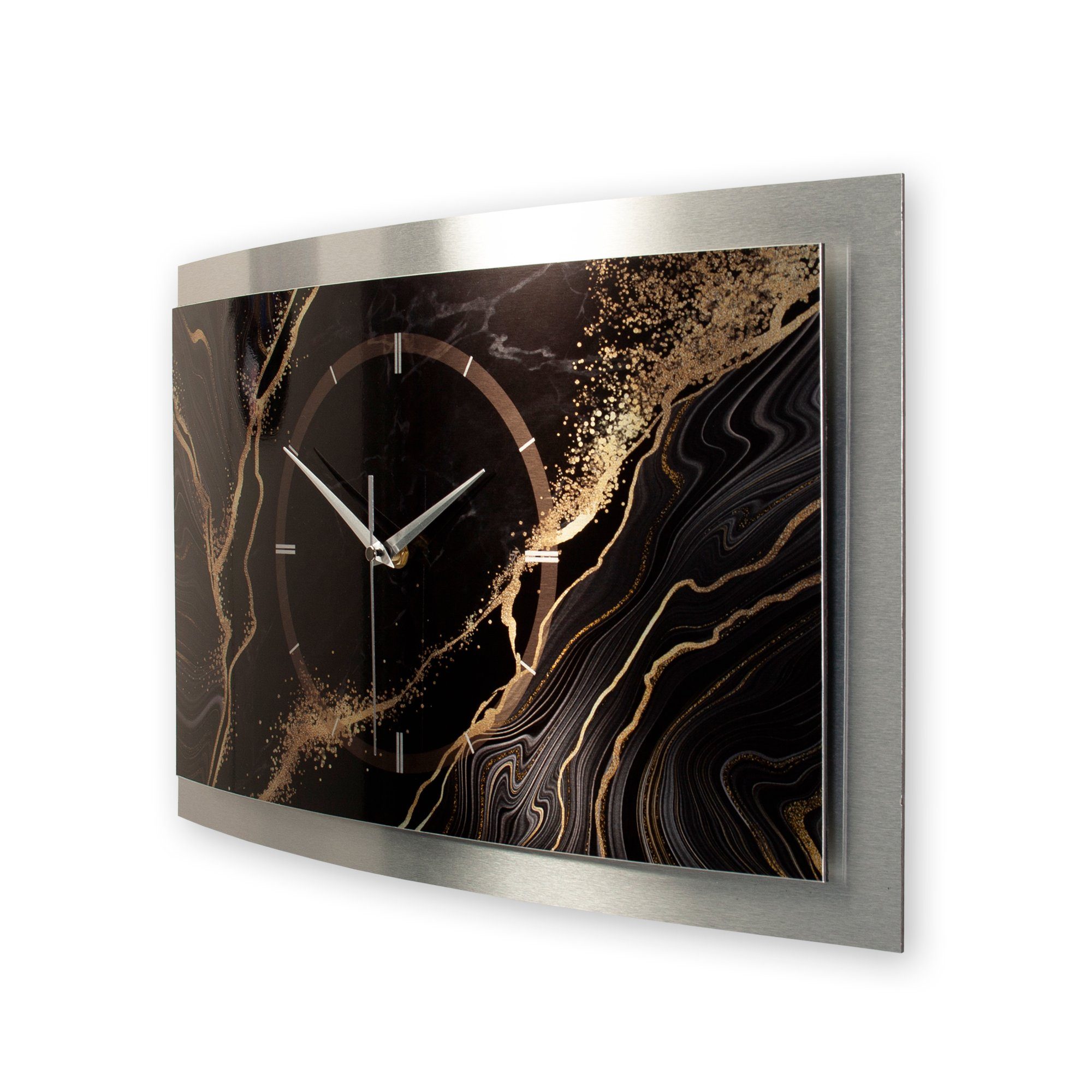 „Black Feder einzigartiges Wanduhr Uhrwerk) Gold aus Zwei-Platten-Design; 3D flüsterleises Designer-Wanduhr Marble“ Kreative gebürstetem (3D-Wölbung; Aluminium &