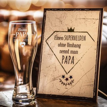 GRAVURZEILE Bierglas Leonardo Weizenglas mit Gravur - Bester Papa der Welt, Glas, Geschenk für Männer - Vatertagsgeschenk - 0,5l Weizenbierglas