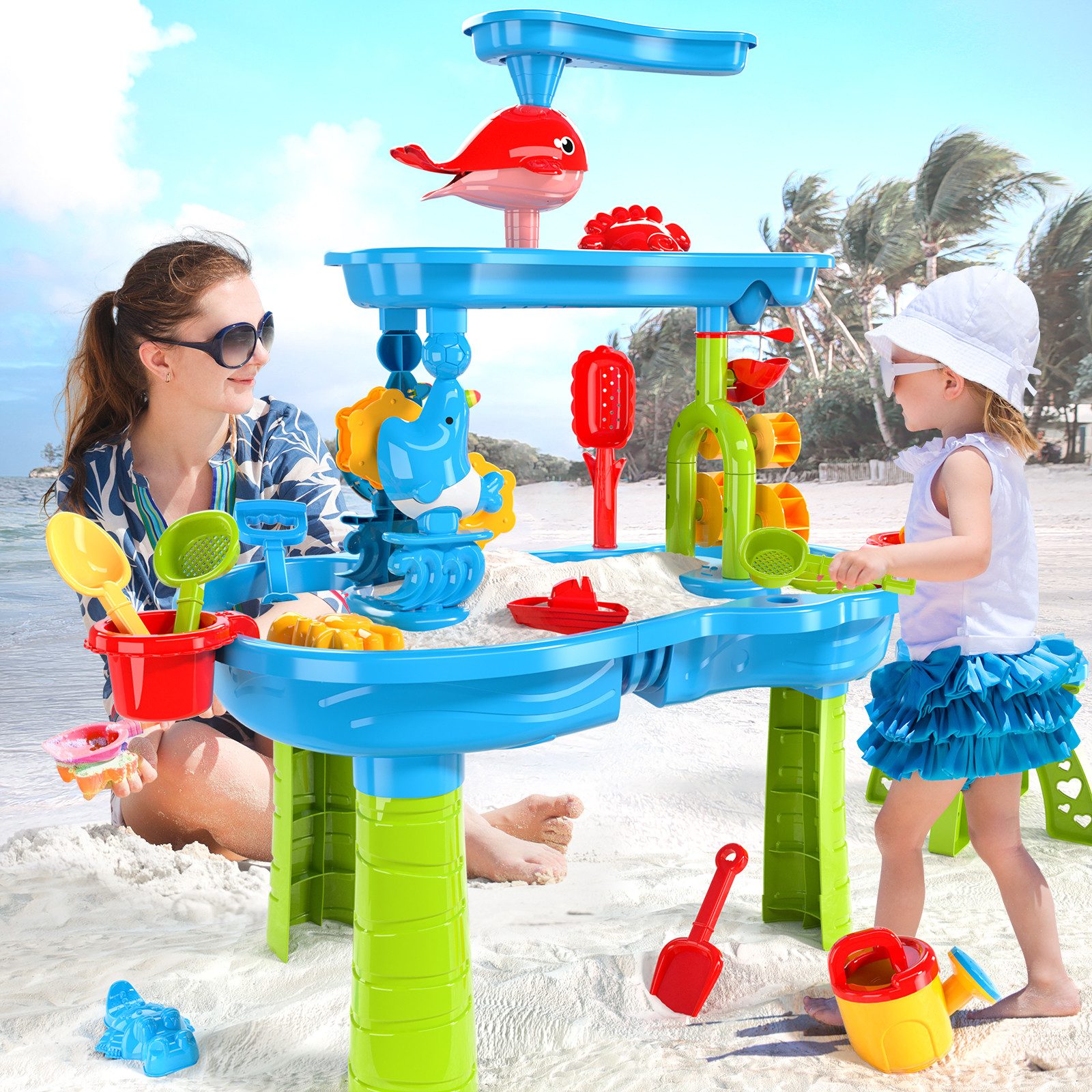 TEMI Wasserspieltisch Grundwasserspiegel spielzeug Sand- und Wasserspieltisch, (Set, 3-tlg., 3-stufiger), Kinderspieltisch