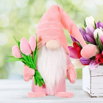 Jormftte Dekofigur »Stehende Niedliche Wichtel mit tulpen Blumensträuße Süßer Zwerg Wichtel Figuren Geschenk 37 x 8 x 6 cm (Rosa+Grau)«