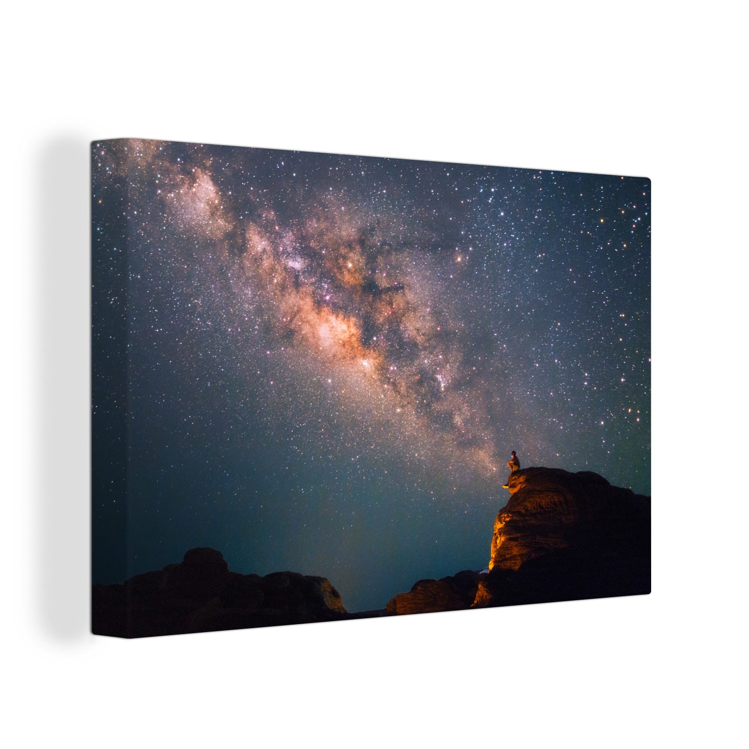 OneMillionCanvasses® Leinwandbild Milchstraße über einer Berglandschaft, (1 St), Wandbild Leinwandbilder, Aufhängefertig, Wanddeko, 30x20 cm