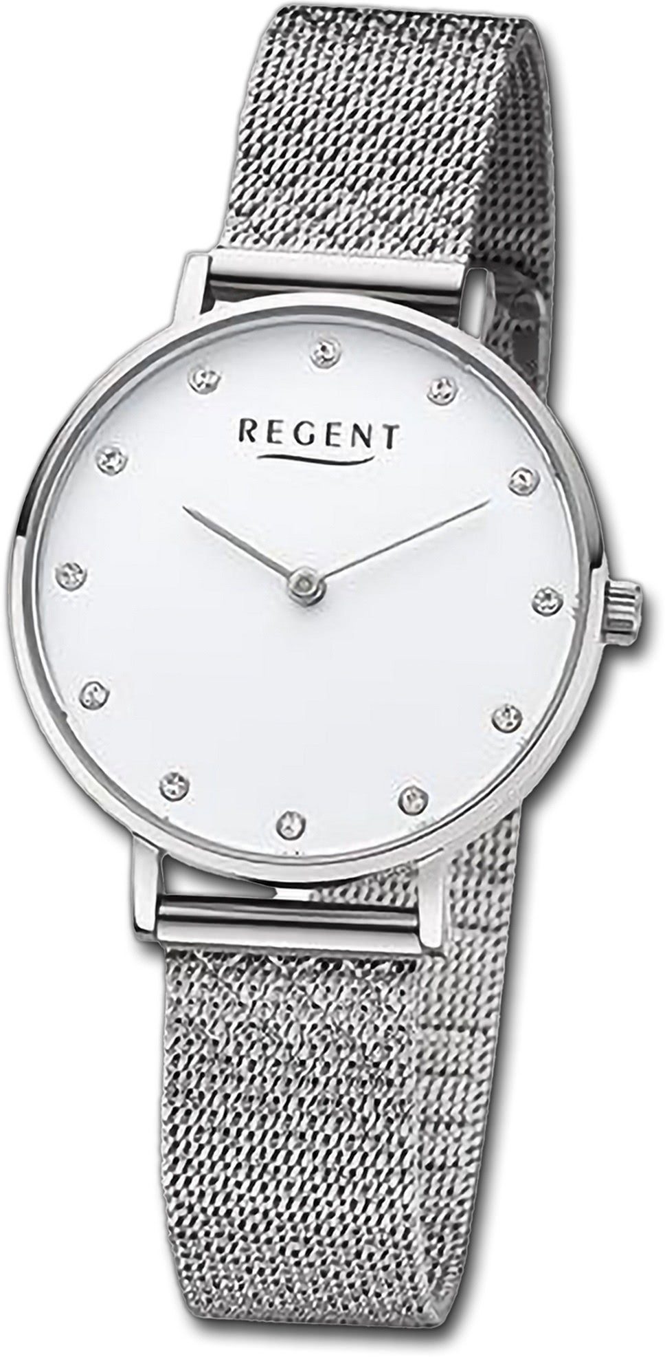 Regent Quarzuhr Regent Damen Armbanduhr Analog, Damenuhr Metallarmband silber, rundes Gehäuse, extra groß (ca. 32mm) | Quarzuhren