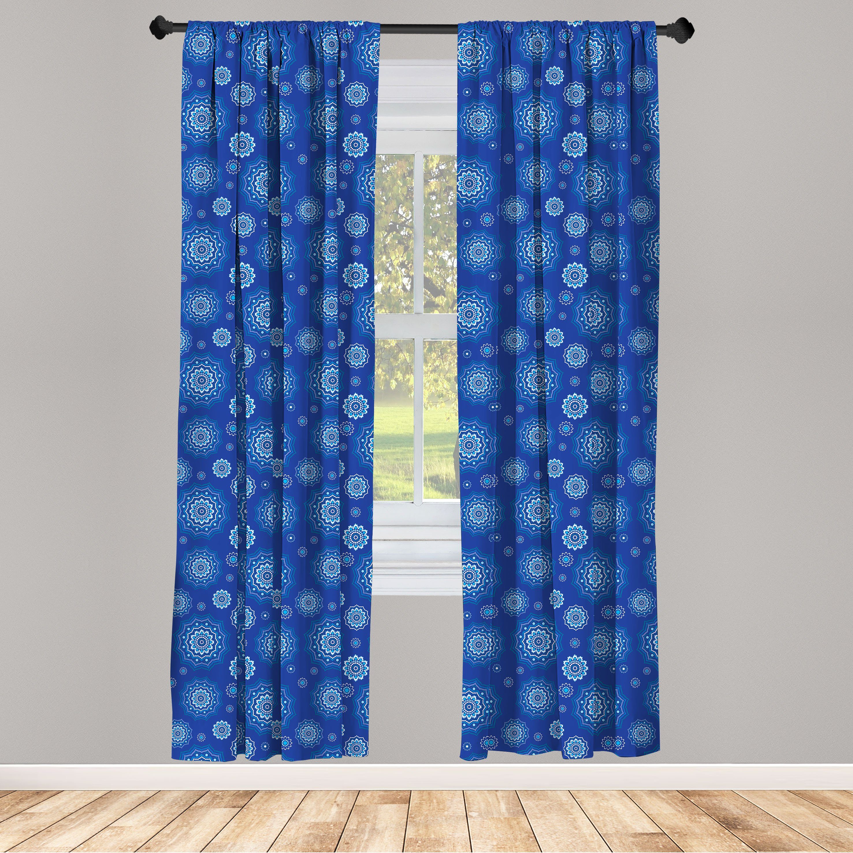 Gardine Vorhang für Wohnzimmer Schlafzimmer Dekor, Abakuhaus, Microfaser, Blauer Mandala Blumenaufbau Kunst