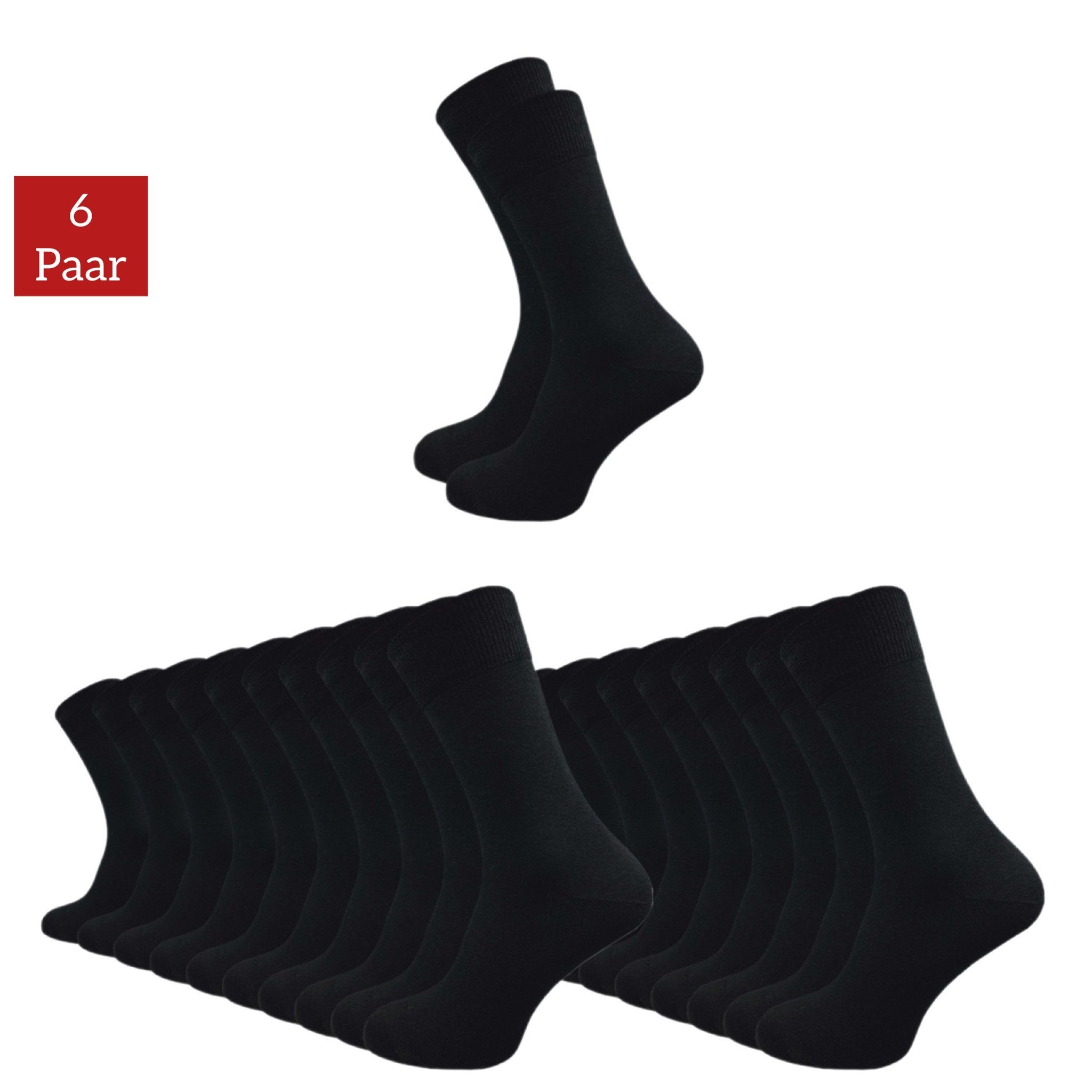 NERS Basicsocken für Alltag Schwarz ohne hochwertiger den für Naht Gummidruck und ohne Paar) Herren Baumwolle drückende und aus (6-Paar, 12 Socken Damen Perfekte