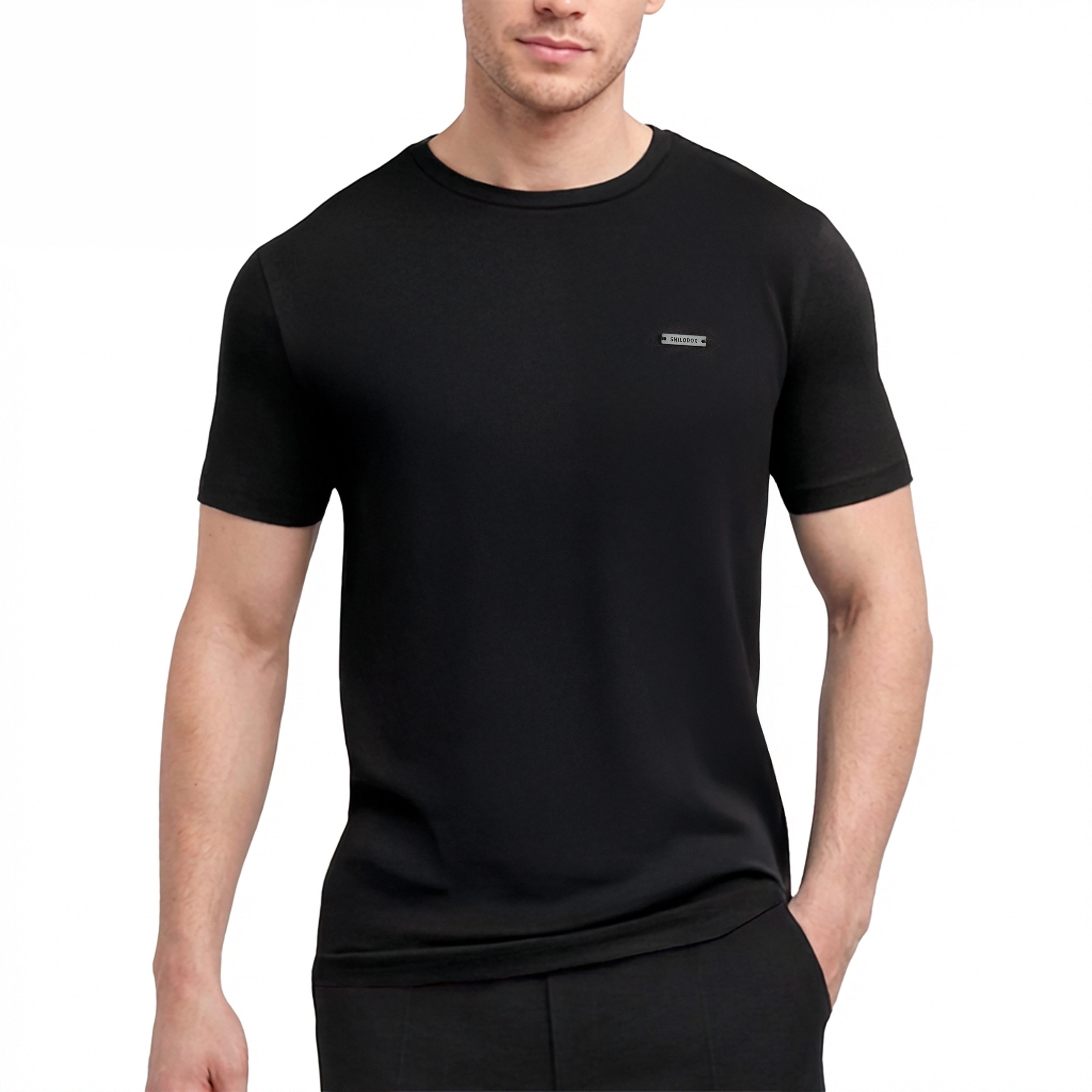 Smilodox T-Shirt Ilyas, Komfortables Herren-Shirt, Weiche hochwertige Baumwolle Schlichtes Oberteil Metalllabel Vielseitig kombinierbar Freizeit
