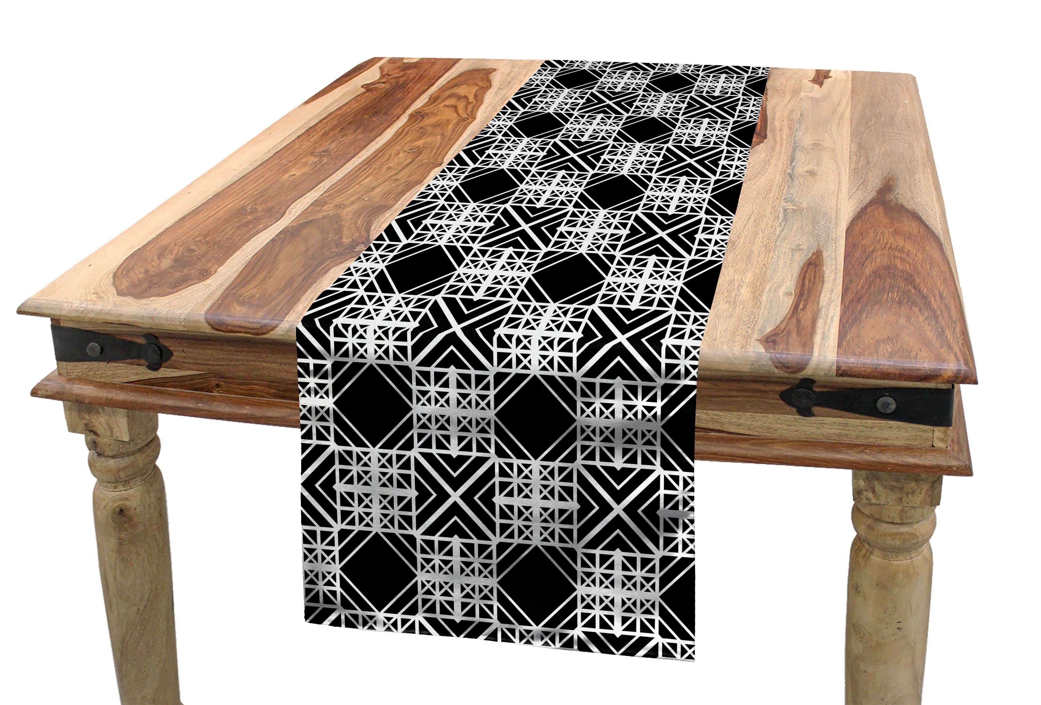 Abakuhaus Tischläufer Esszimmer Küche Rechteckiger Dekorativer Tischläufer, Gitter Kunstwerk von Squares Stripes