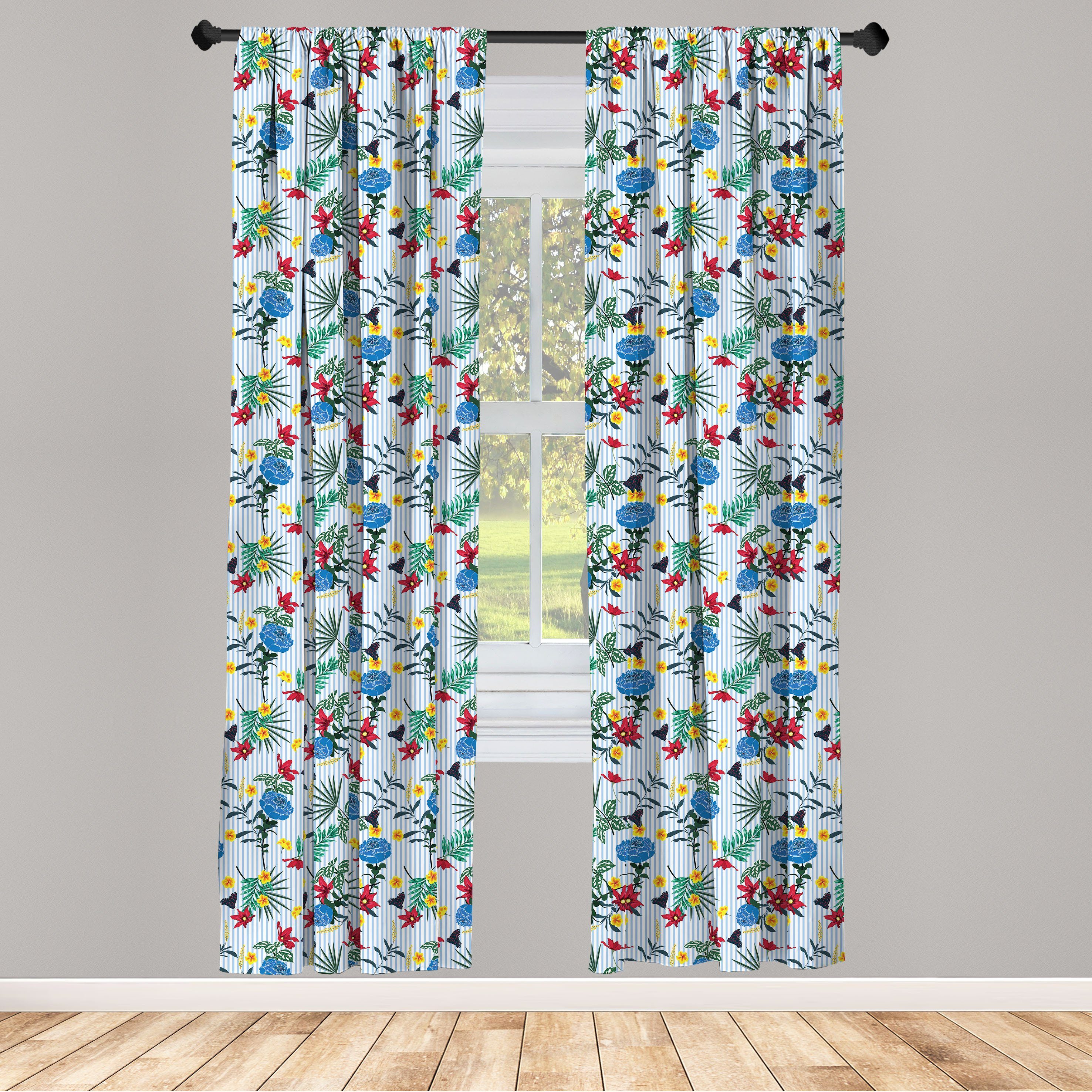Gardine Vorhang für Wohnzimmer Schlafzimmer Dekor, Abakuhaus, Microfaser, Gartenarbeit Bunte Blumensträuße Stripes