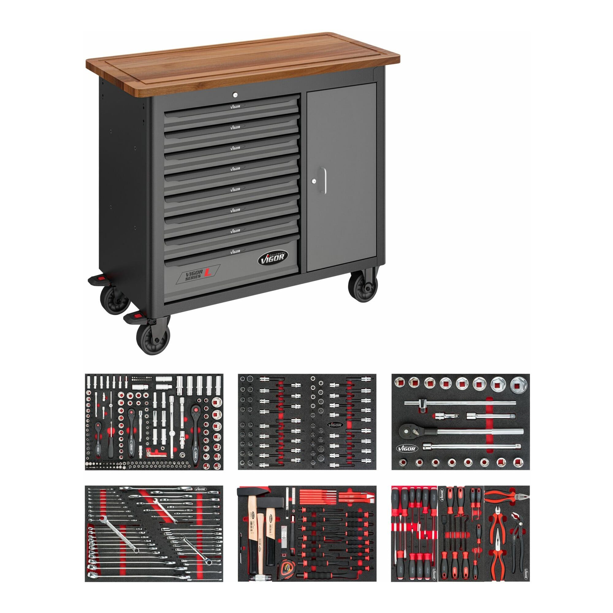 VIGOR Werkbank VIGOR Mobile Werkbank SeriesL, mit Sortiment, V5154, 375-teilig
