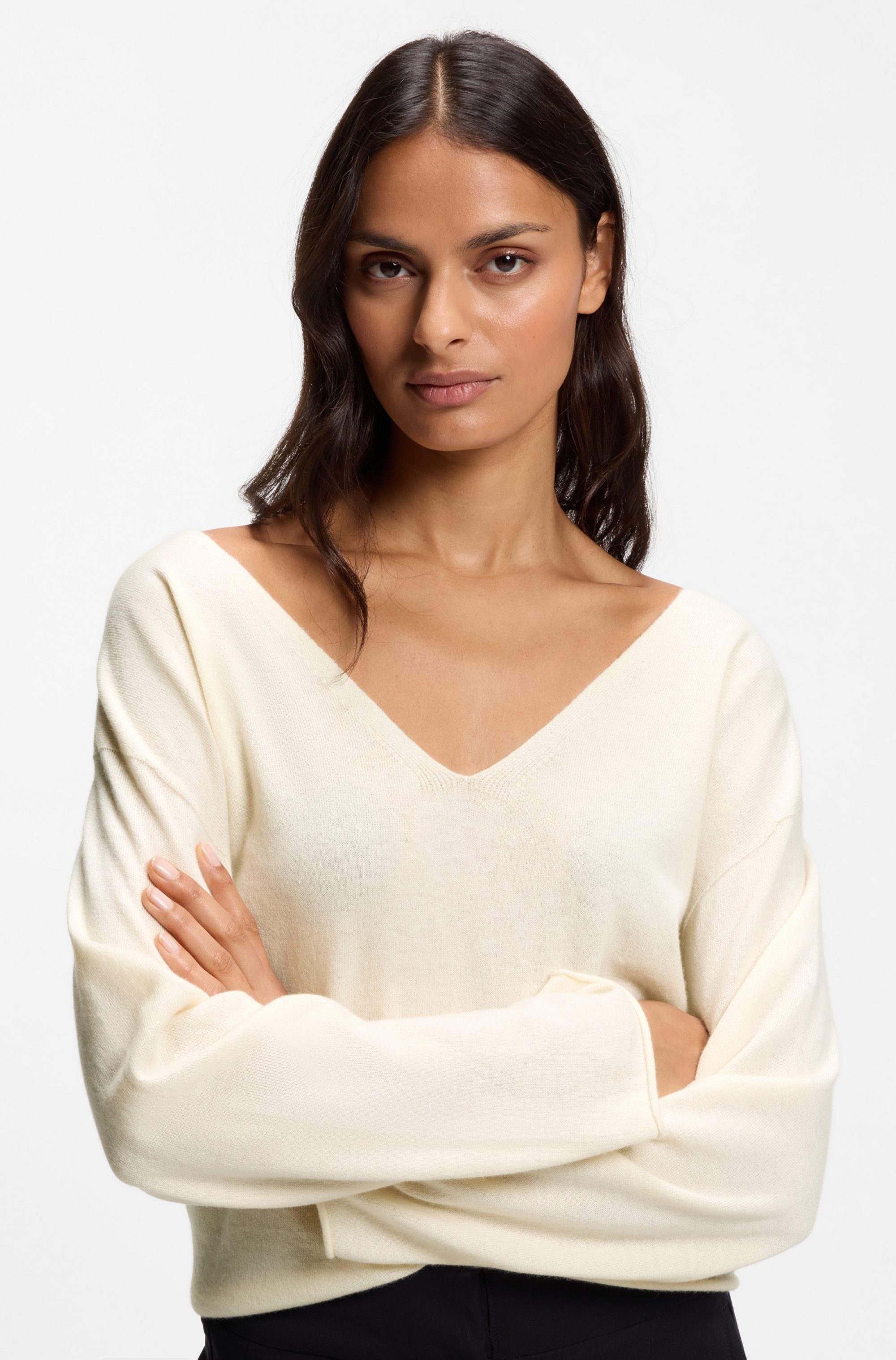 BOSS ORANGE Strickpullover Faprani Premium Damenmode aus einem Kaschmir-Woll-Mix, Relaxed Fit