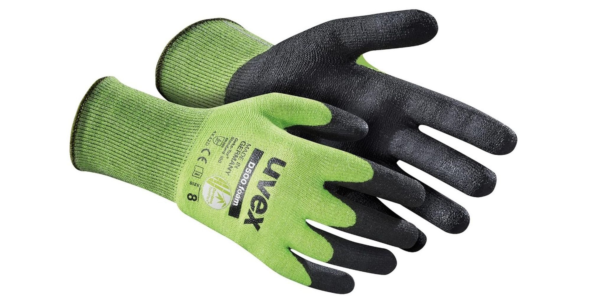 Uvex Arbeitshandschuhe D500 Foam Schnittschutzhandschuhe mit Grip-Beschichtung Lime/Anthrazit