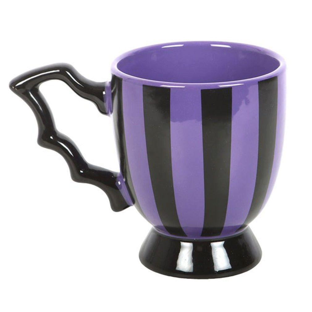 Something Different Tasse Gothic Becher in violett-schwarz gestreift Tasse 450 ml, Gothic Becher in violett-schwarz gestreift Tasse 450 ml