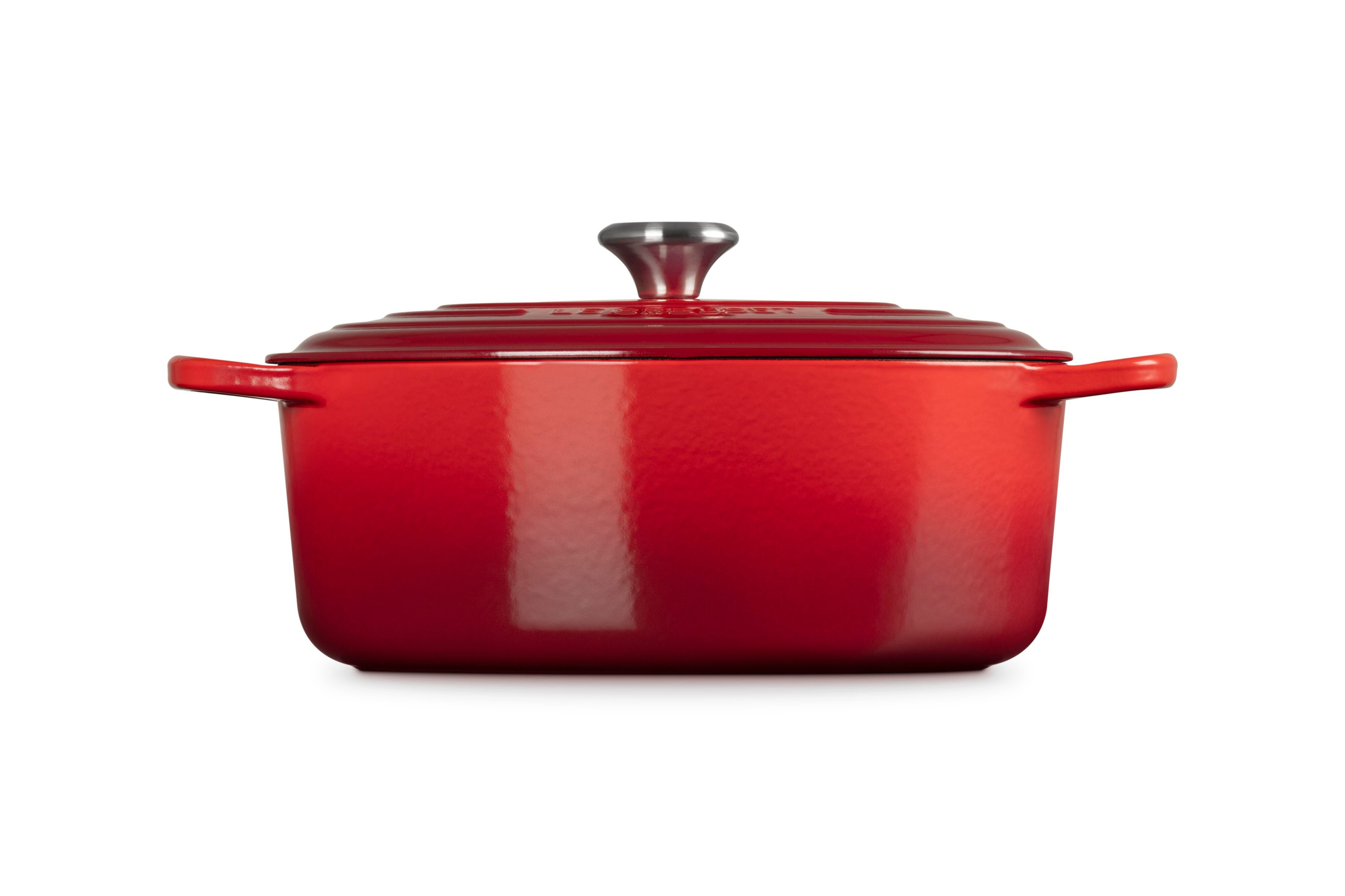 LE CREUSET Bräter Gusseisen-Bräter mit Deckel, Oval, Gusseisen, Ø 31 cm, Kirschrot, 21178310602430