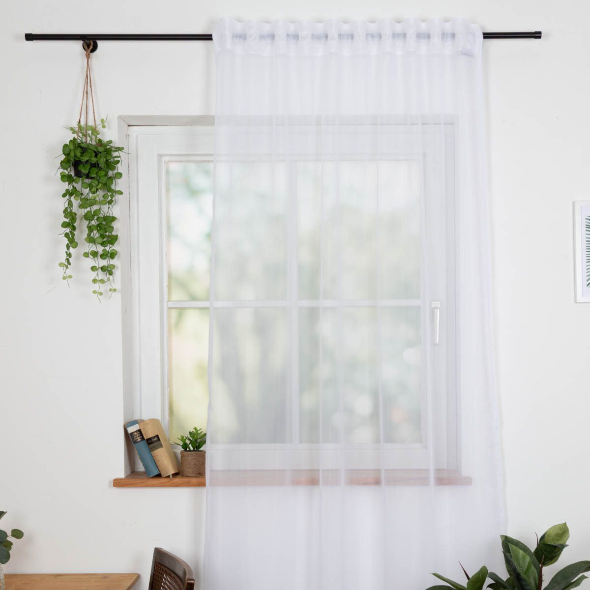 SCHÖNER LEBEN. Vorhang Gardinenstoff Meterware Stores Voile uni weiß transparent 260cm Höhe, leicht perforiert, Voile, mit Bleiband